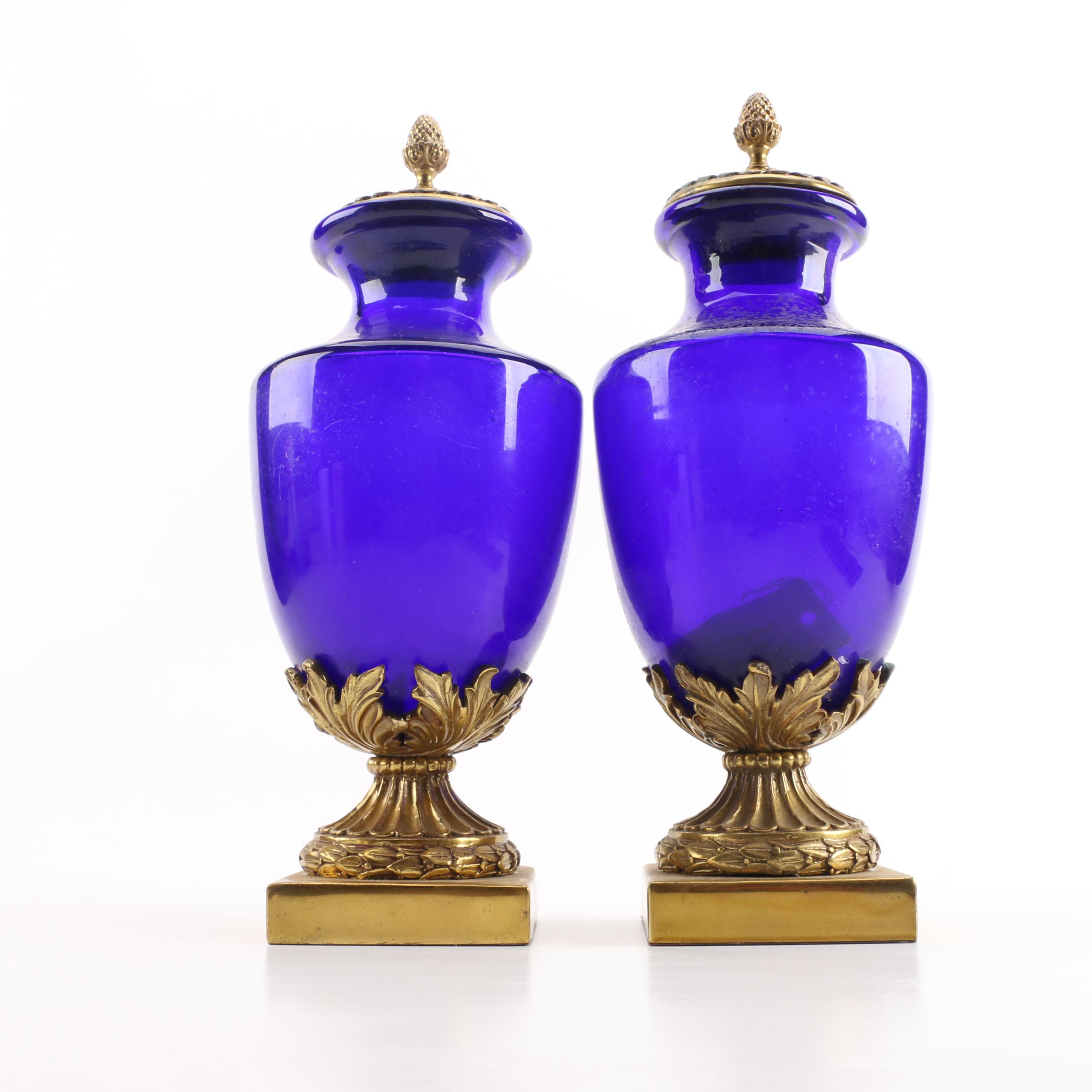 Maitland-Smith Blue Glass Urns made in the Philippines