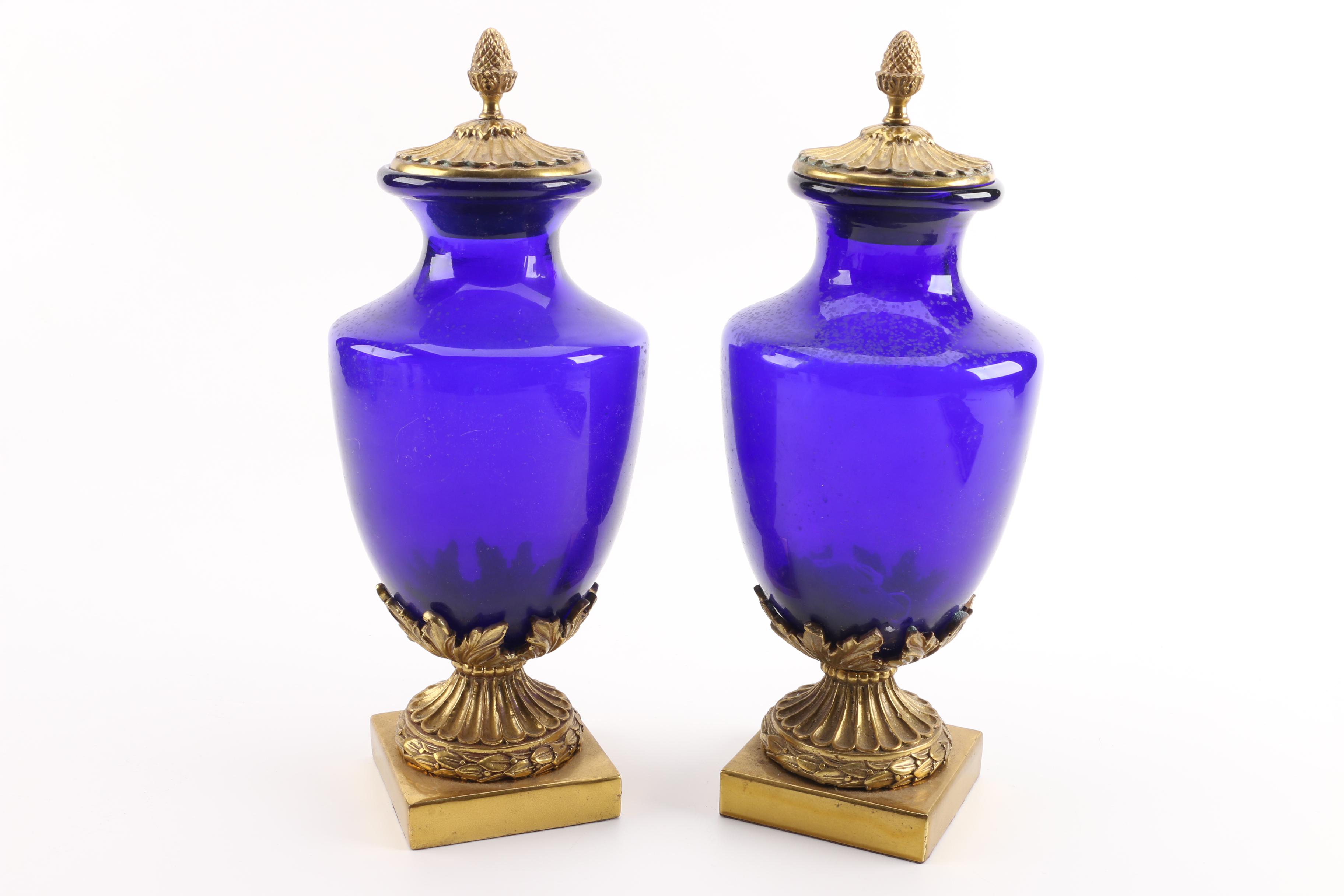 Maitland-Smith Blue Glass Urns made in the Philippines