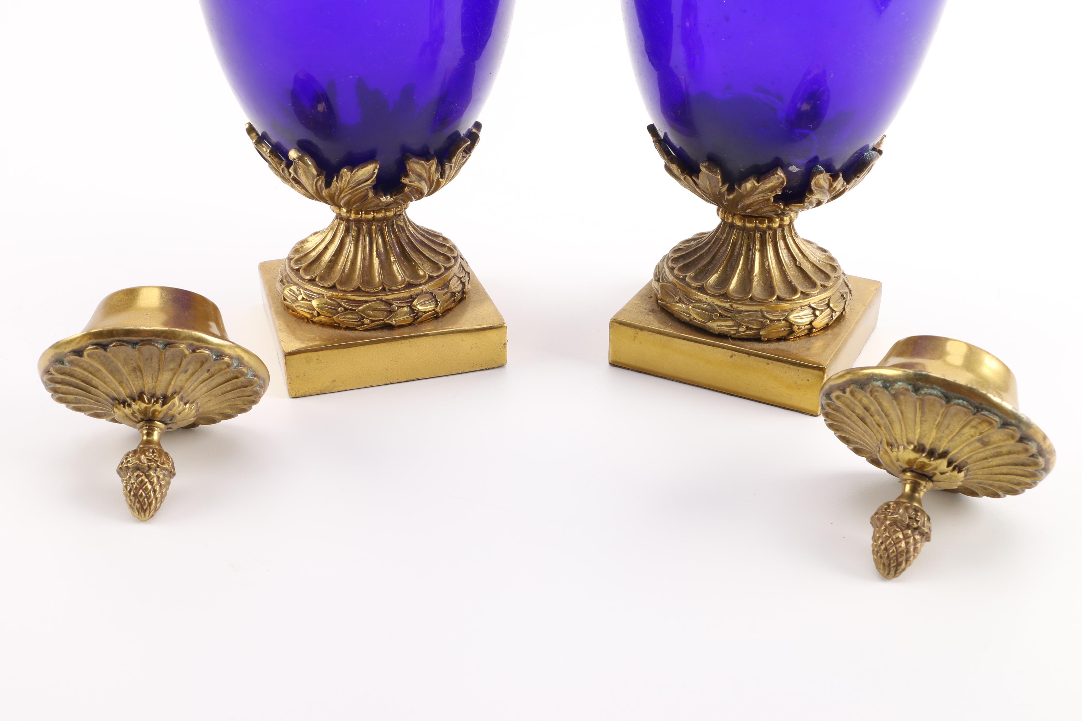 Maitland-Smith Blue Glass Urns made in the Philippines