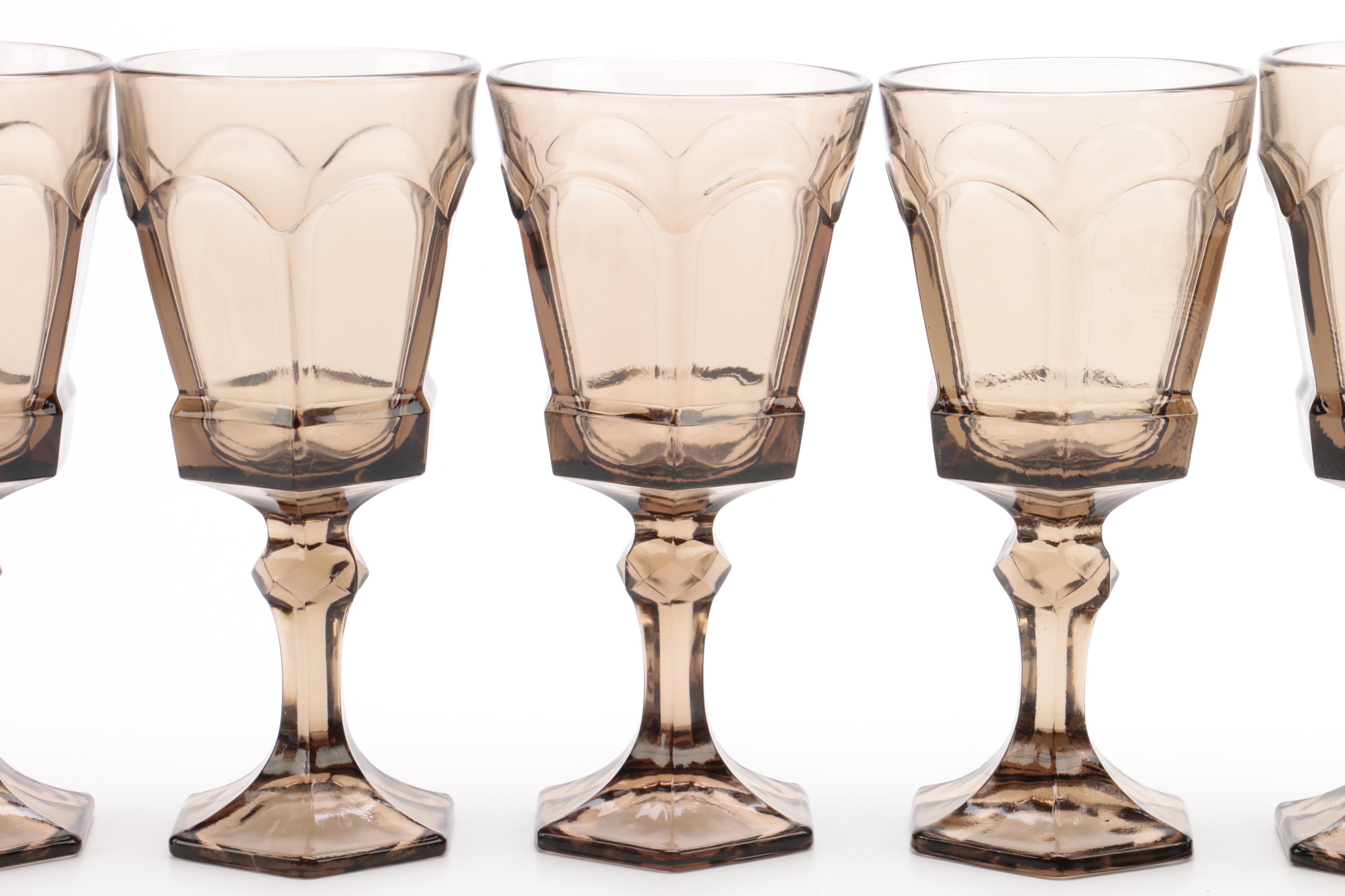 Vintage "Virginia Smokey Grey" By Fostoria Water Goblets 1980-86