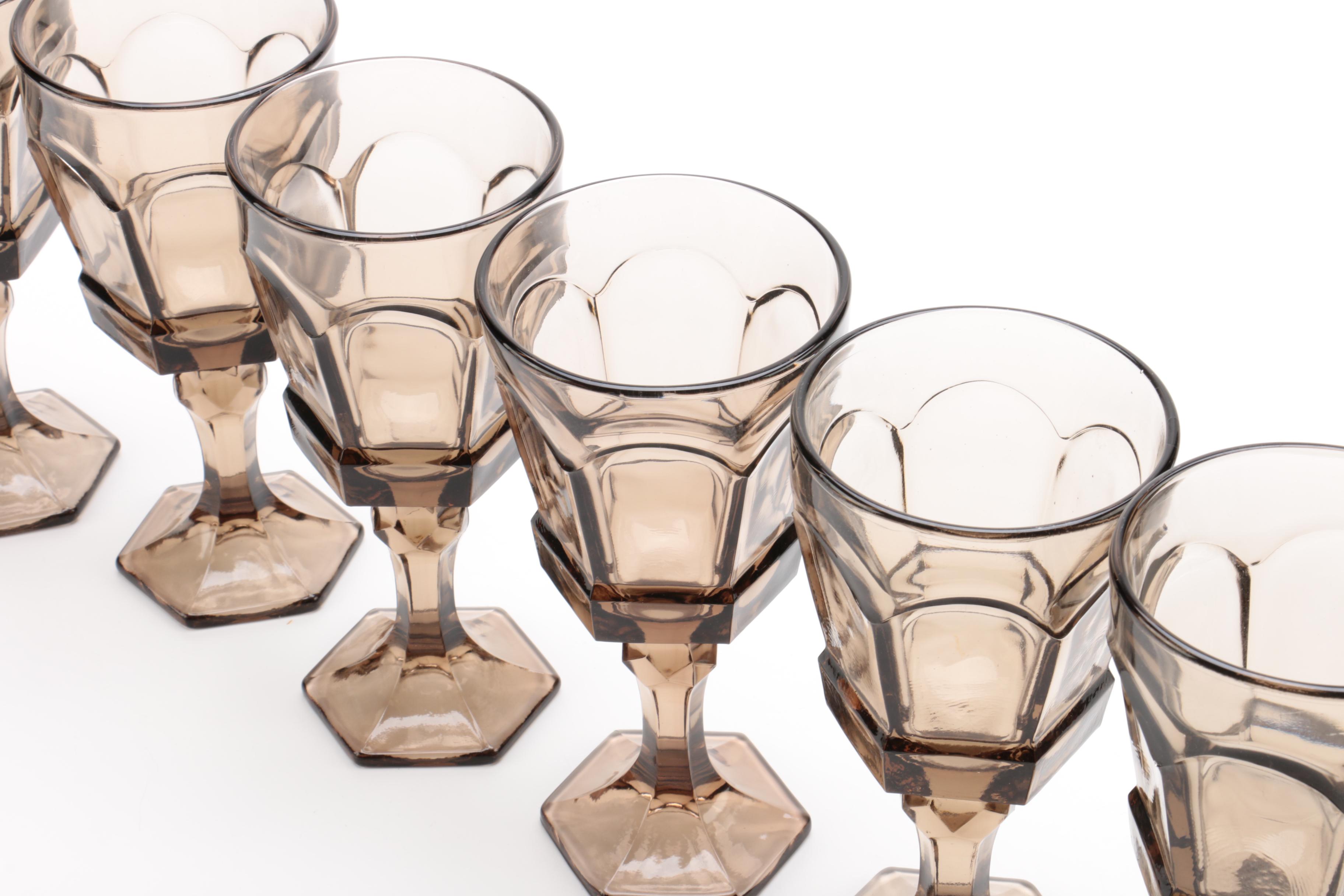 Vintage "Virginia Smokey Grey" By Fostoria Water Goblets 1980-86