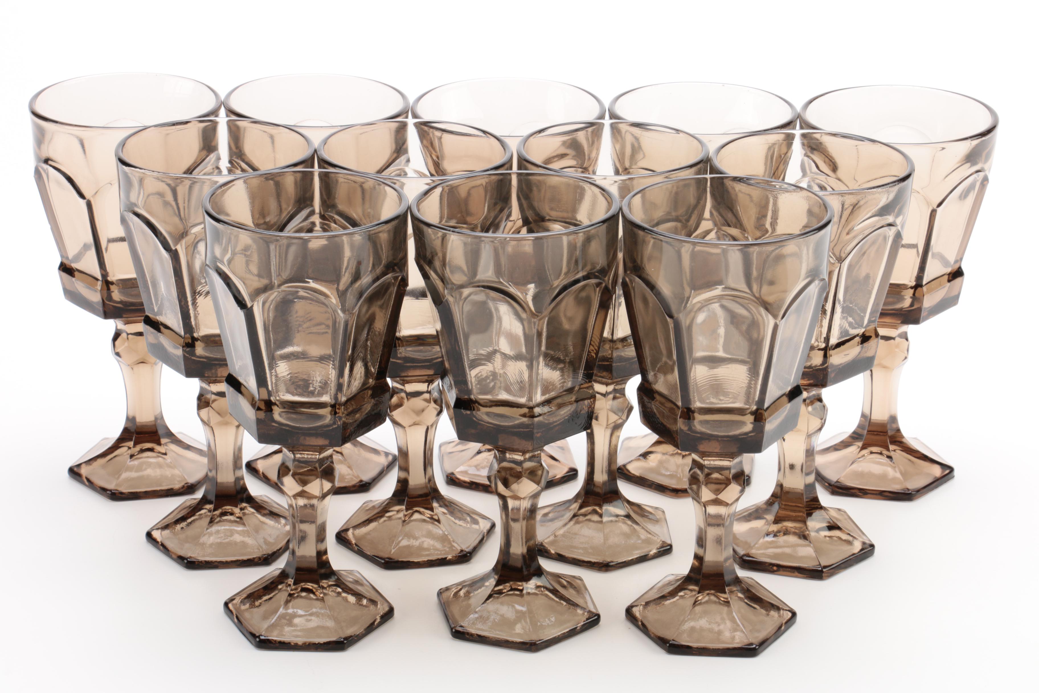 Vintage "Virginia Smokey Grey" By Fostoria Water Goblets 1980-86