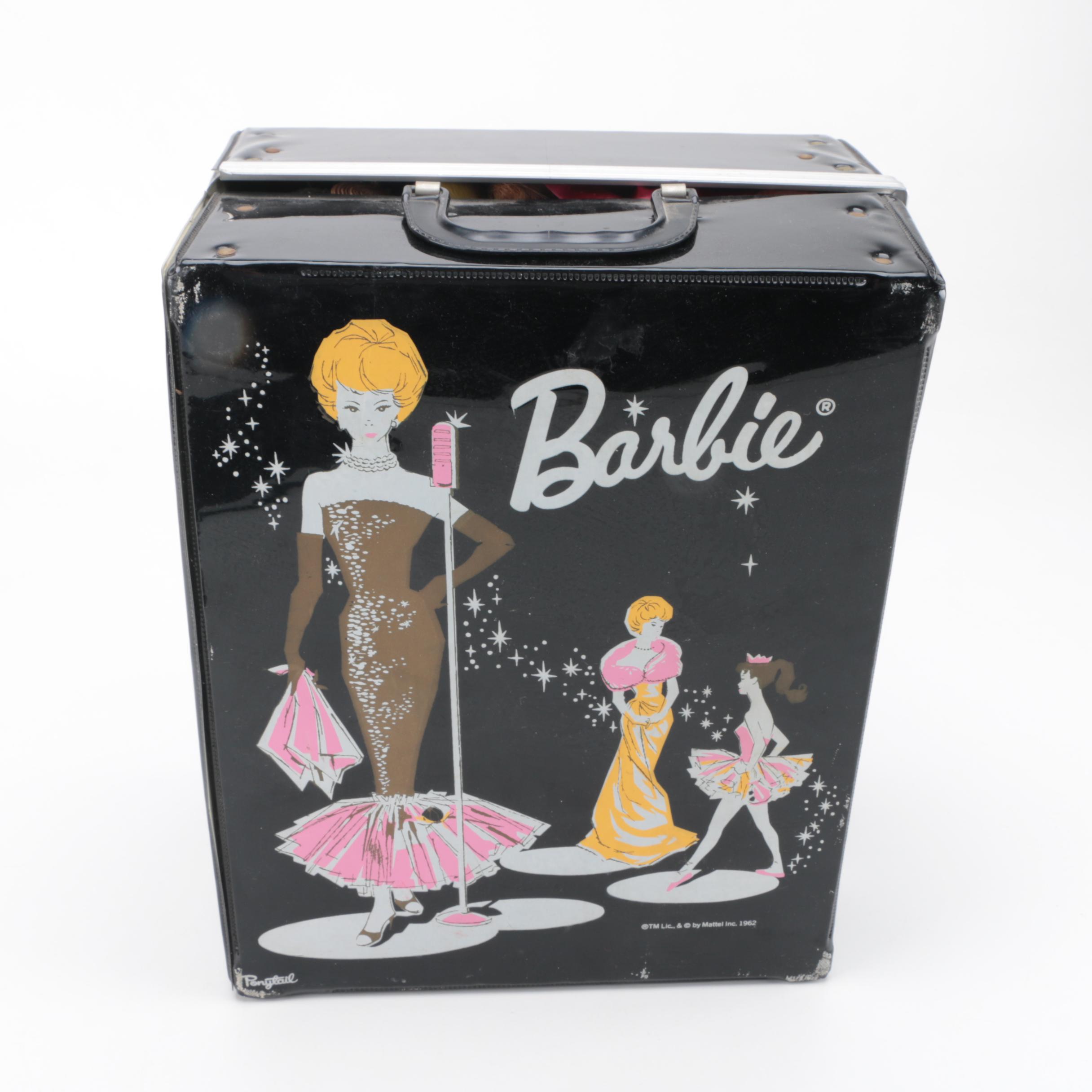 Vintage Mattel 1962 Barbie Carrying Case, Dolls, and Accessories