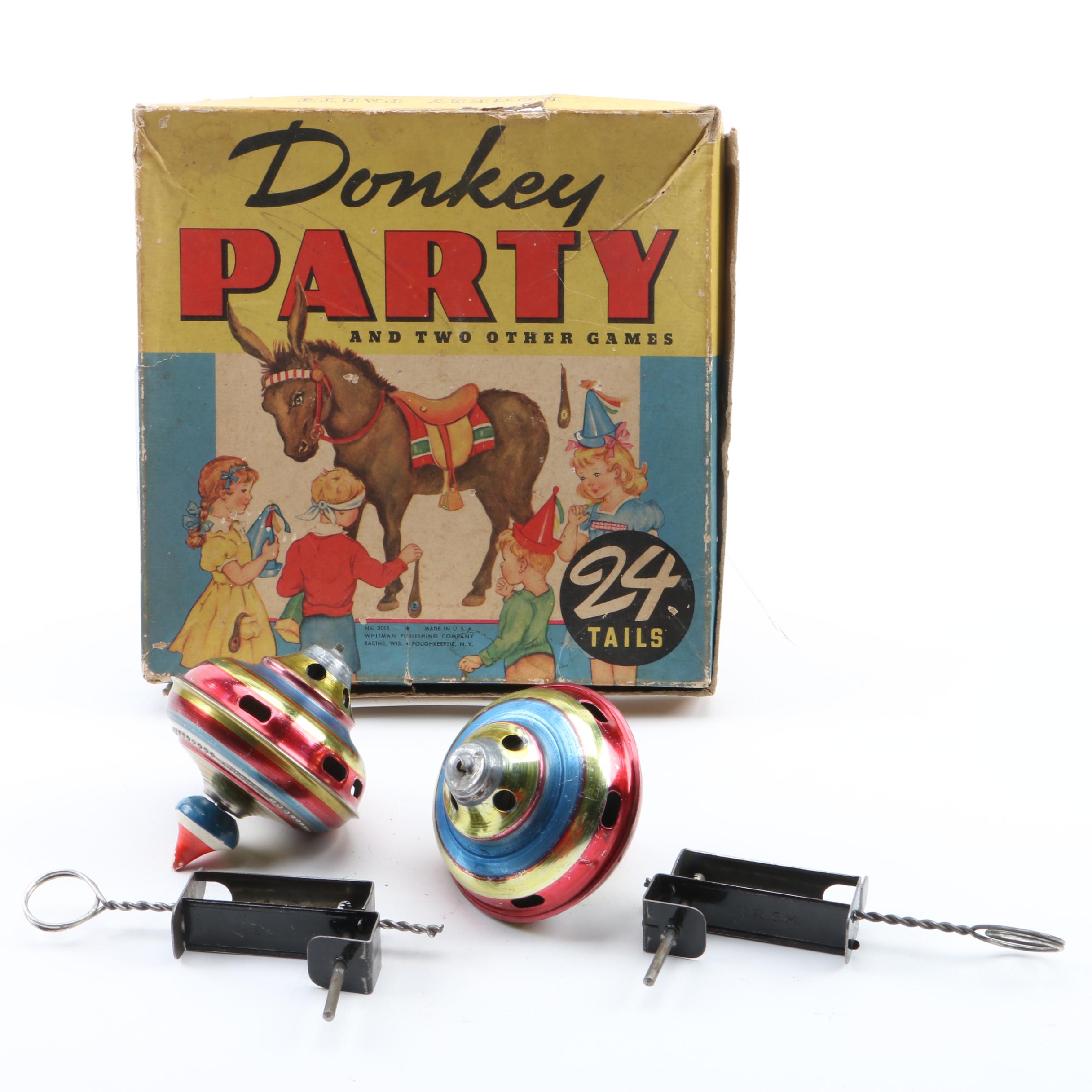 Vintage "Donkey Party" Assortment of Party Games and Spinning Tops