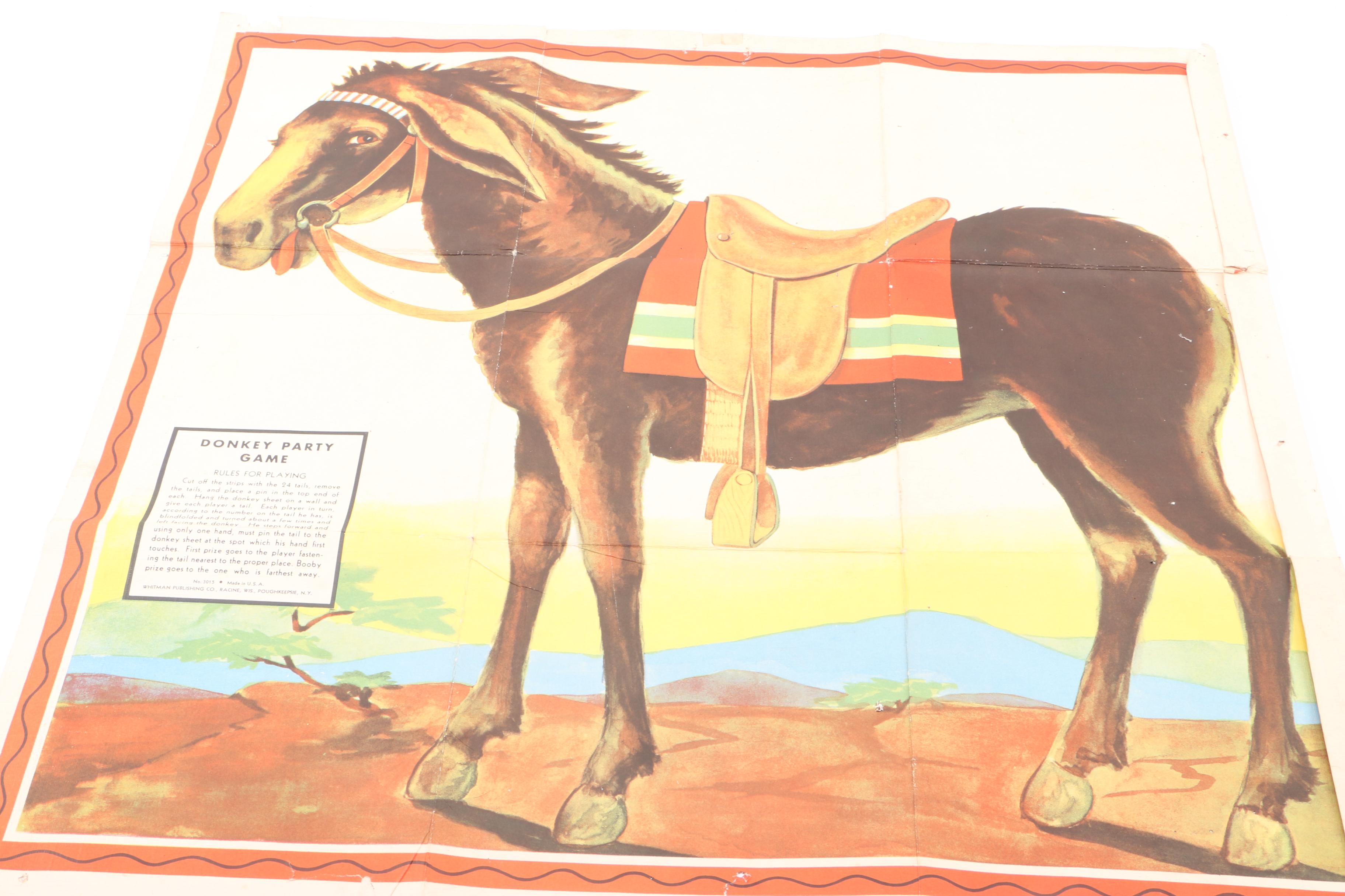 Vintage "Donkey Party" Assortment of Party Games and Spinning Tops