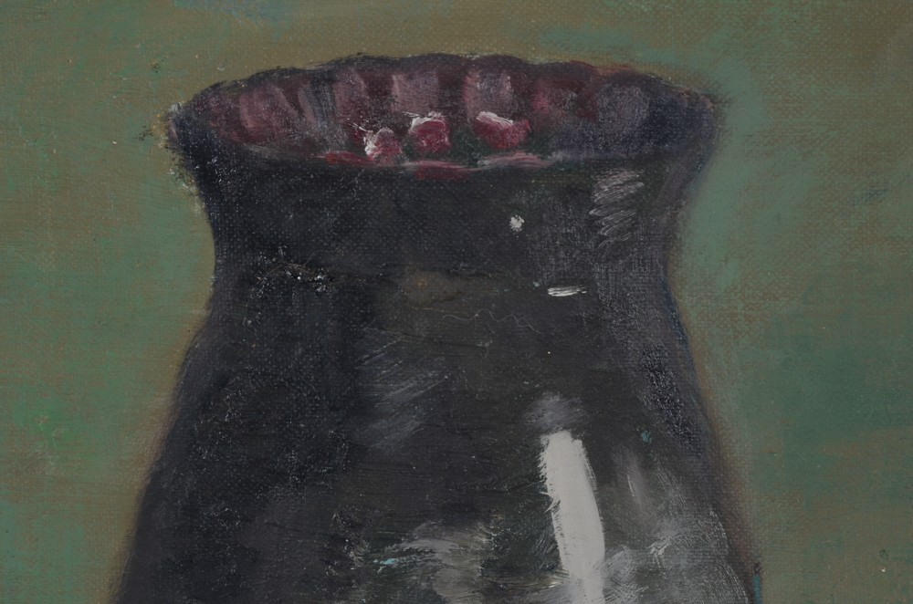 Robert Lahmann Oil Painting on Canvas Board of Sill Life with Rose