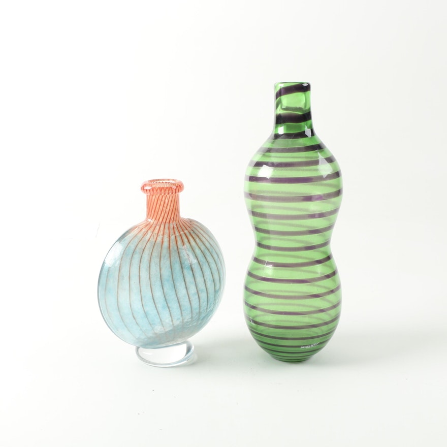 Kosta Boda Art Glass Vases Featuring Signed "Bonbon" by Kjell Engman