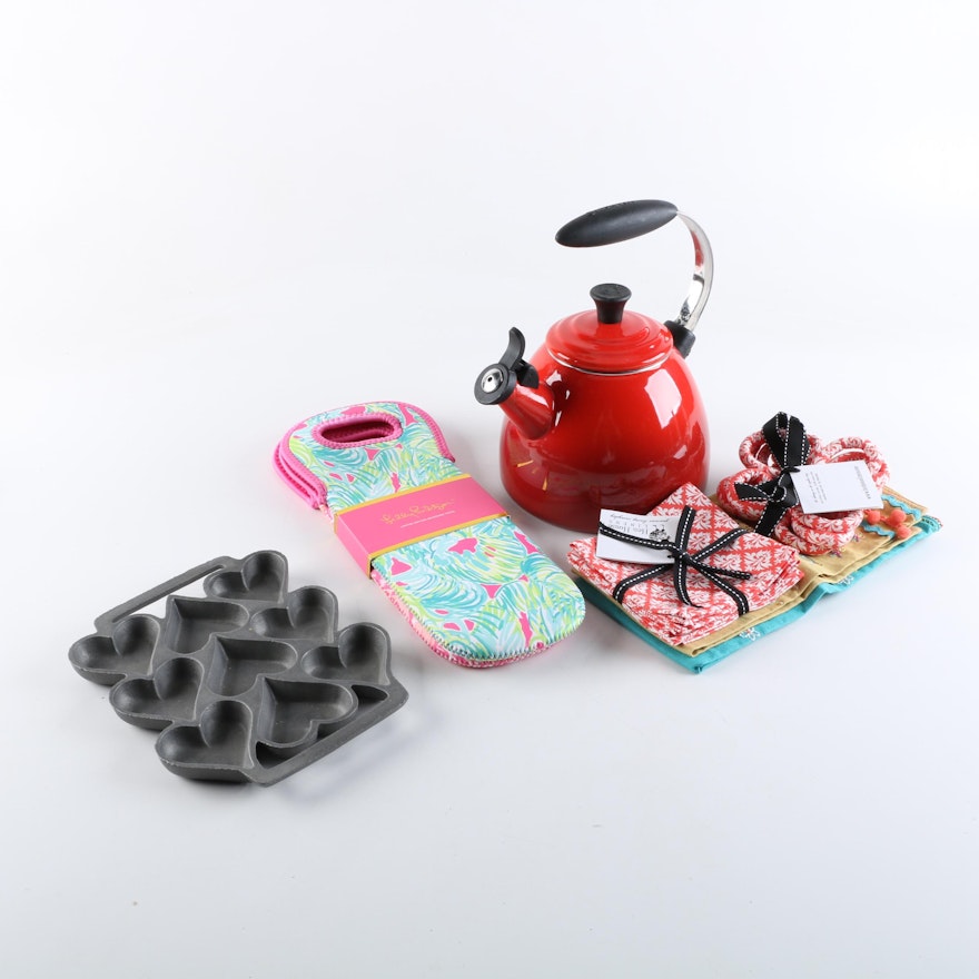 Le Creuset Tea Kettle and Other Kitchen linens