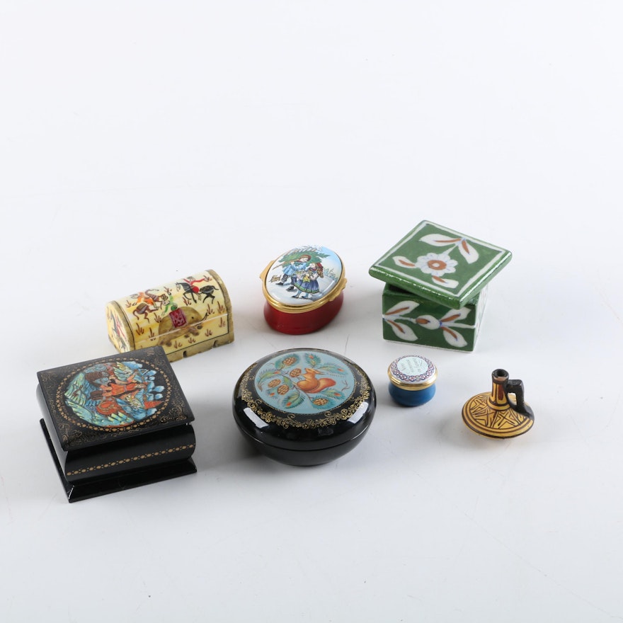 Halcyon Days Enameled Trinket Boxes with Assorted Trinket Boxes