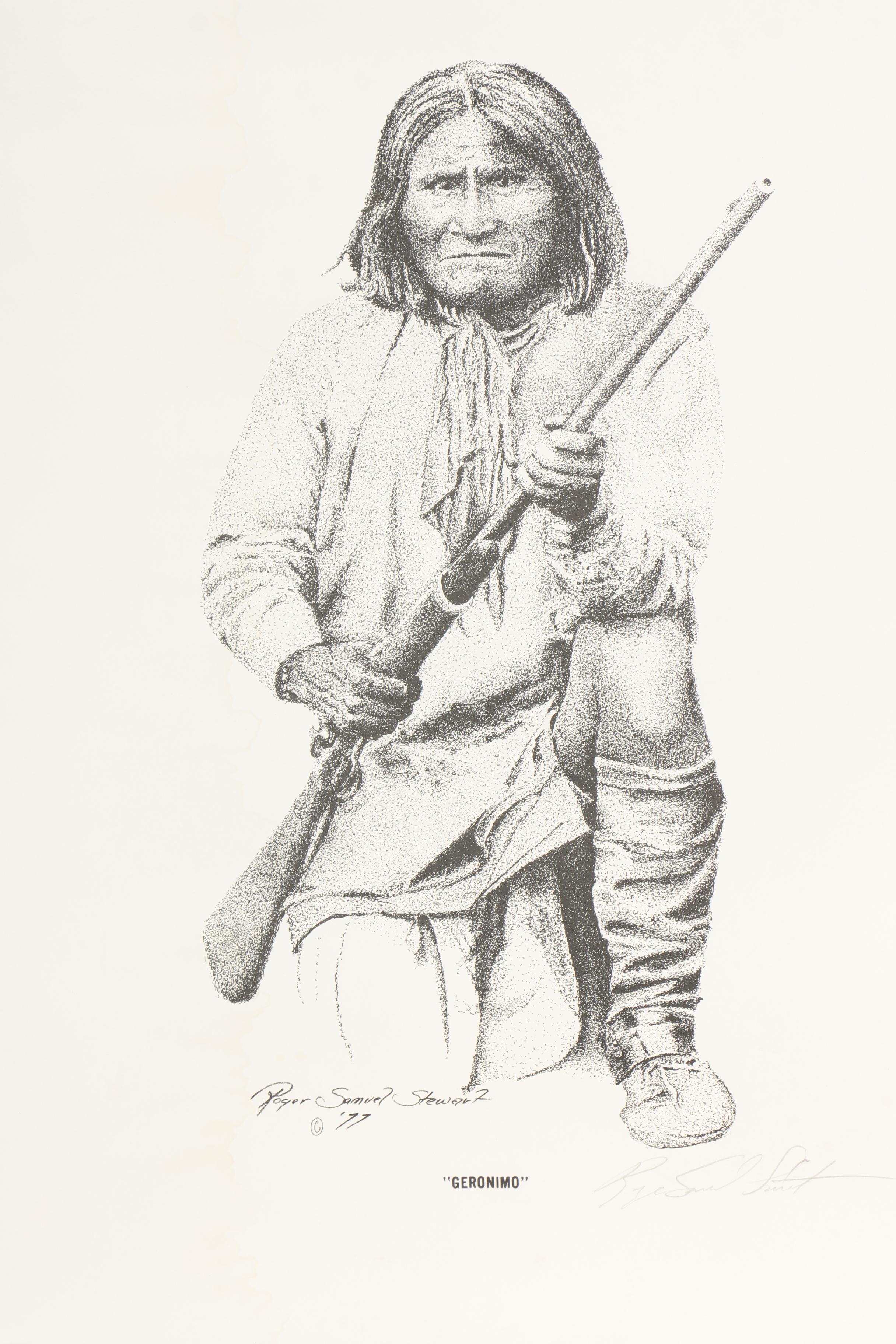 Roger Stewart Lithograph "Geronimo" and Other Prints of Historic Figures