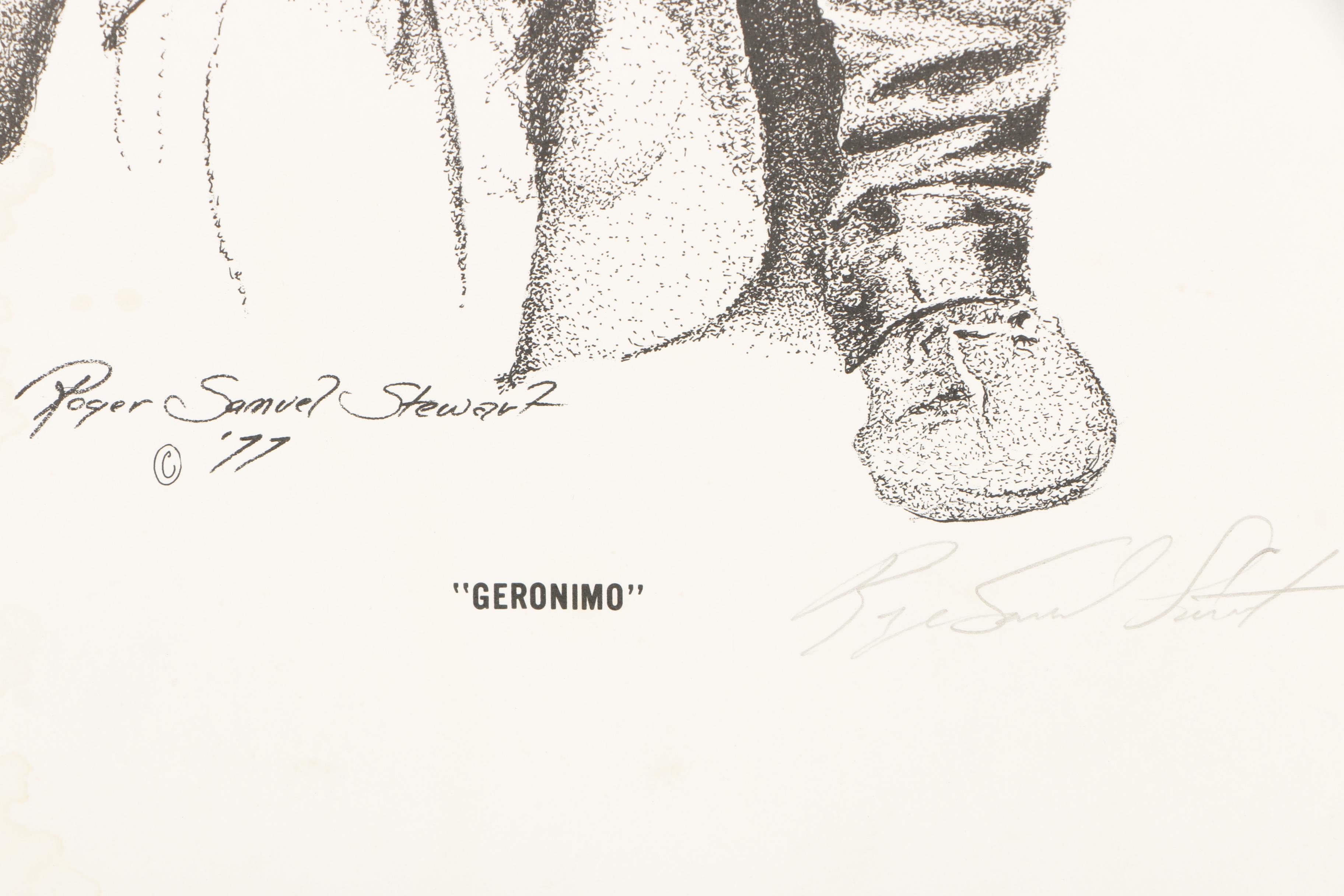 Roger Stewart Lithograph "Geronimo" and Other Prints of Historic Figures