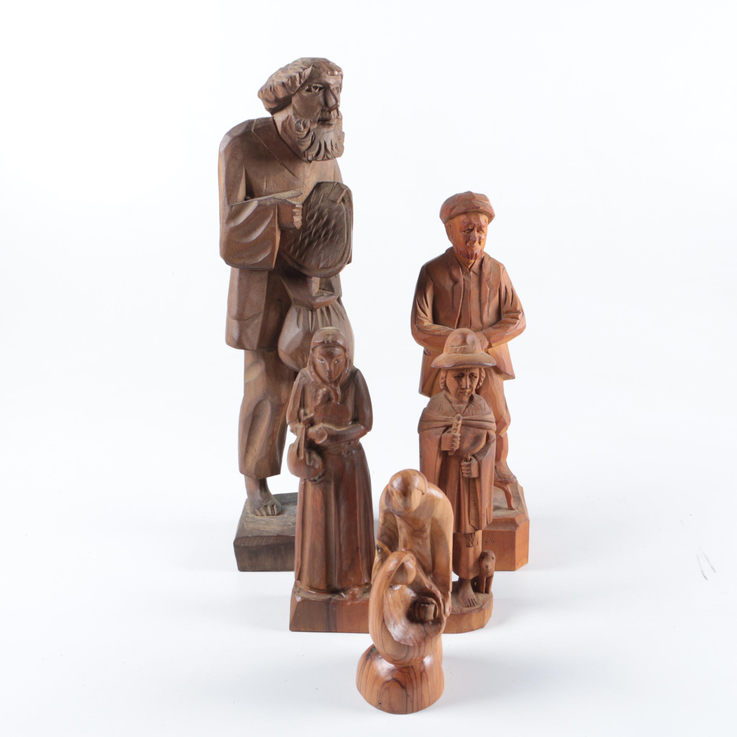 Wood Carved Figurines and Statuette including Paul Emile Caron