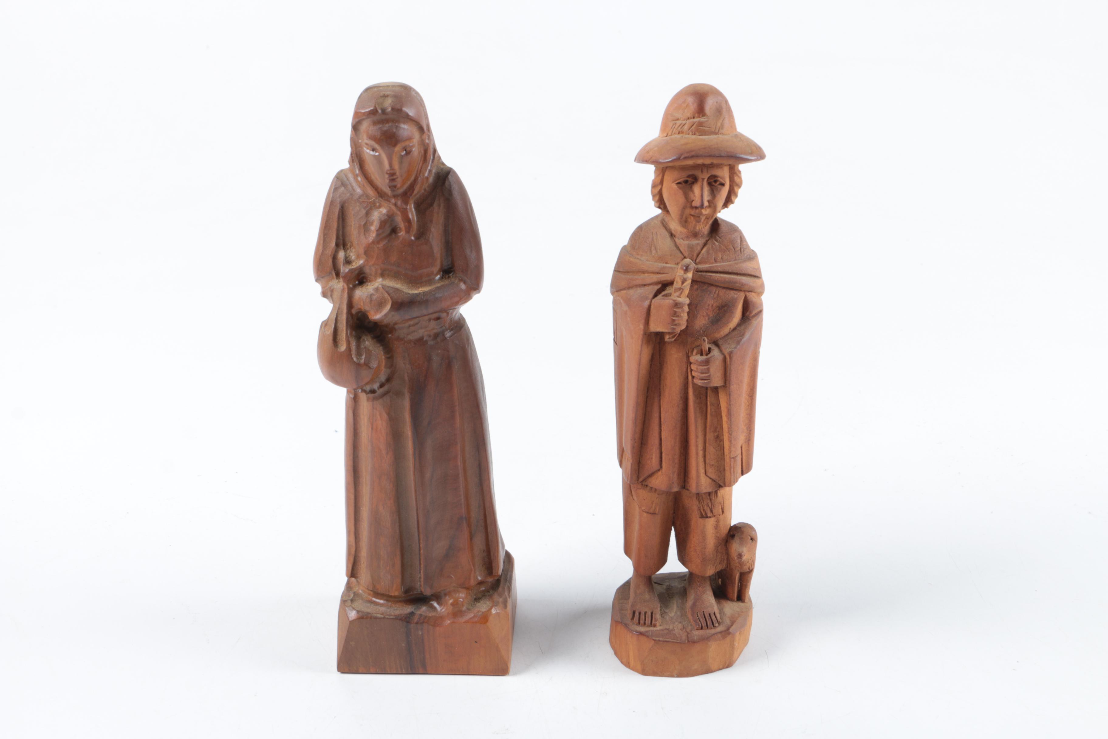 Wood Carved Figurines and Statuette including Paul Emile Caron