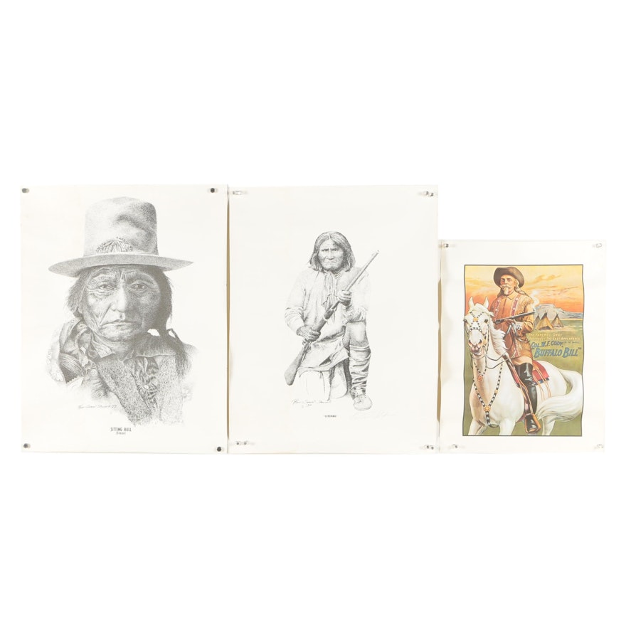 Roger Stewart Lithograph "Geronimo" and Other Prints of Historic Figures