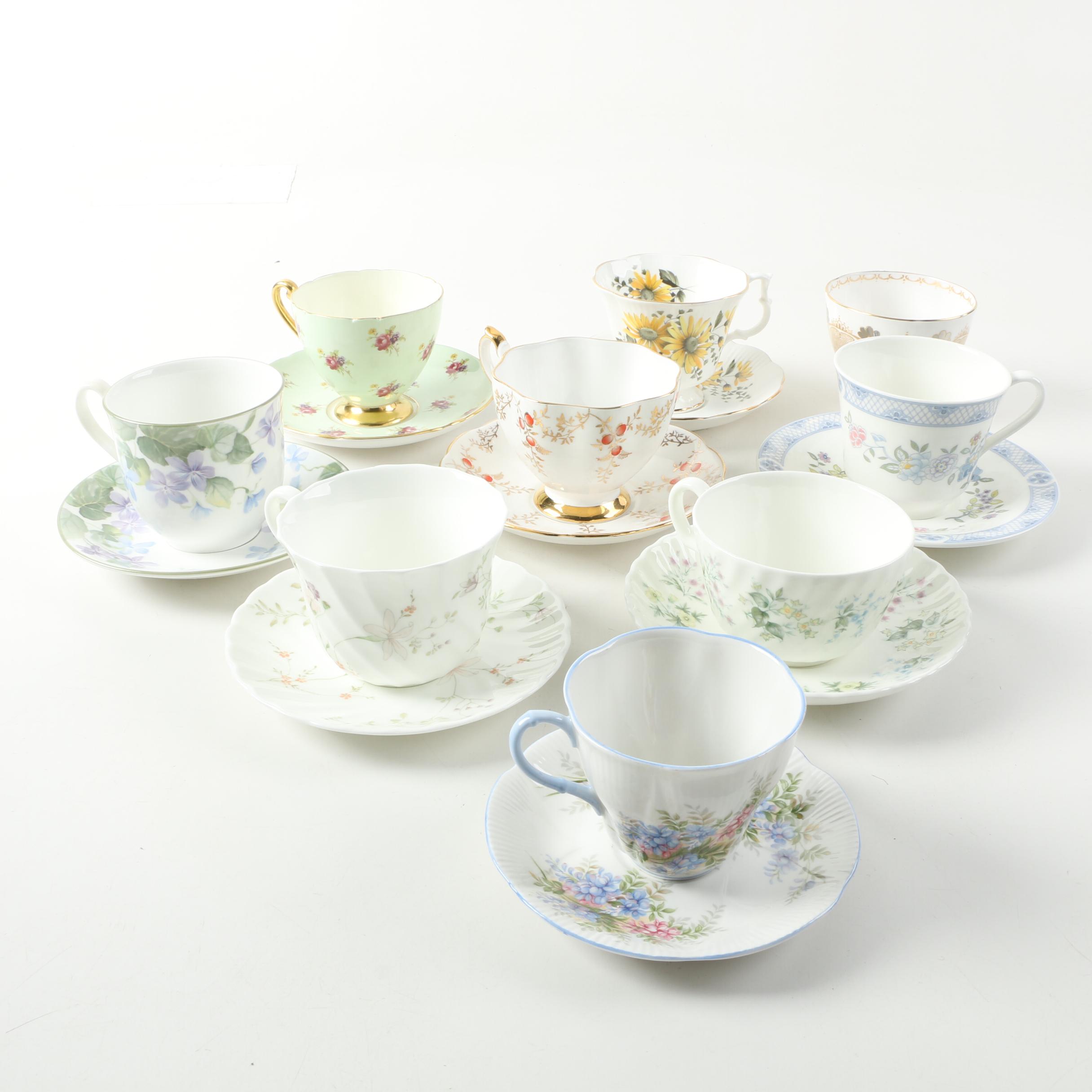 Teacups with Matching Saucers Including Royal Albert "Wisteria"
