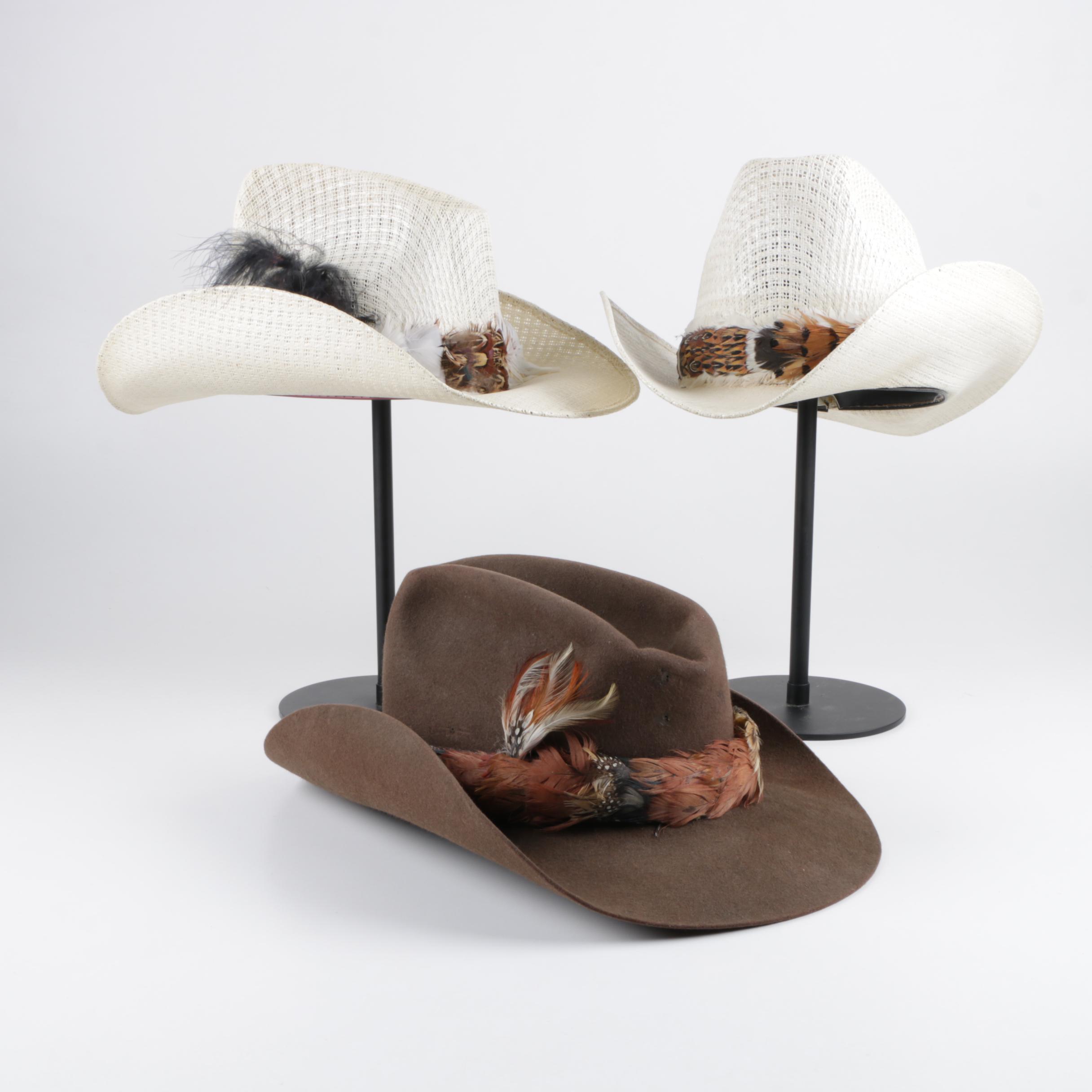 Vintage Feathered Cowboy Hats Including Miller Bros.