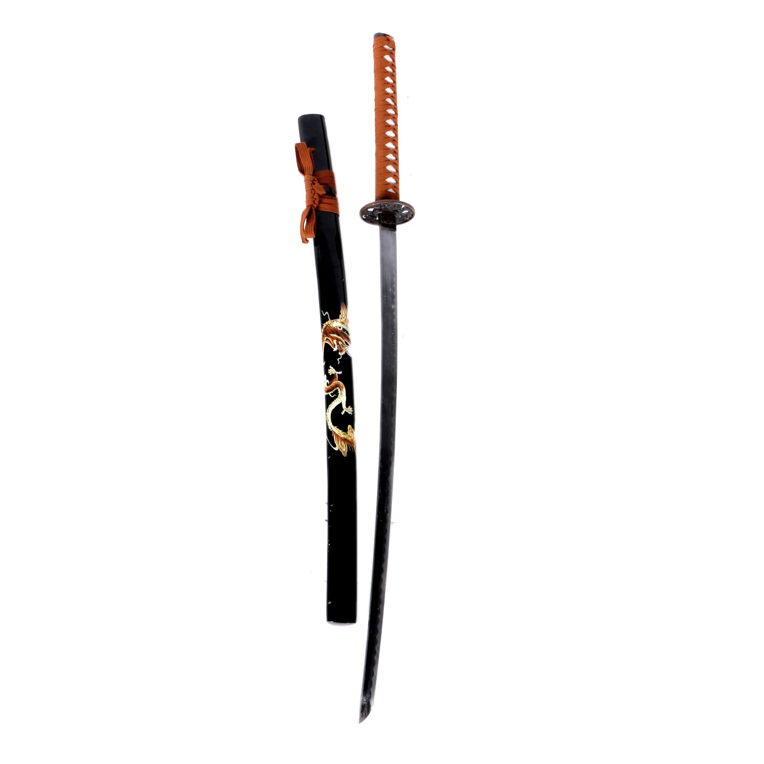Contemporary Japanese Style Katana Sword and Wooden Scabbard with Dragon Motif