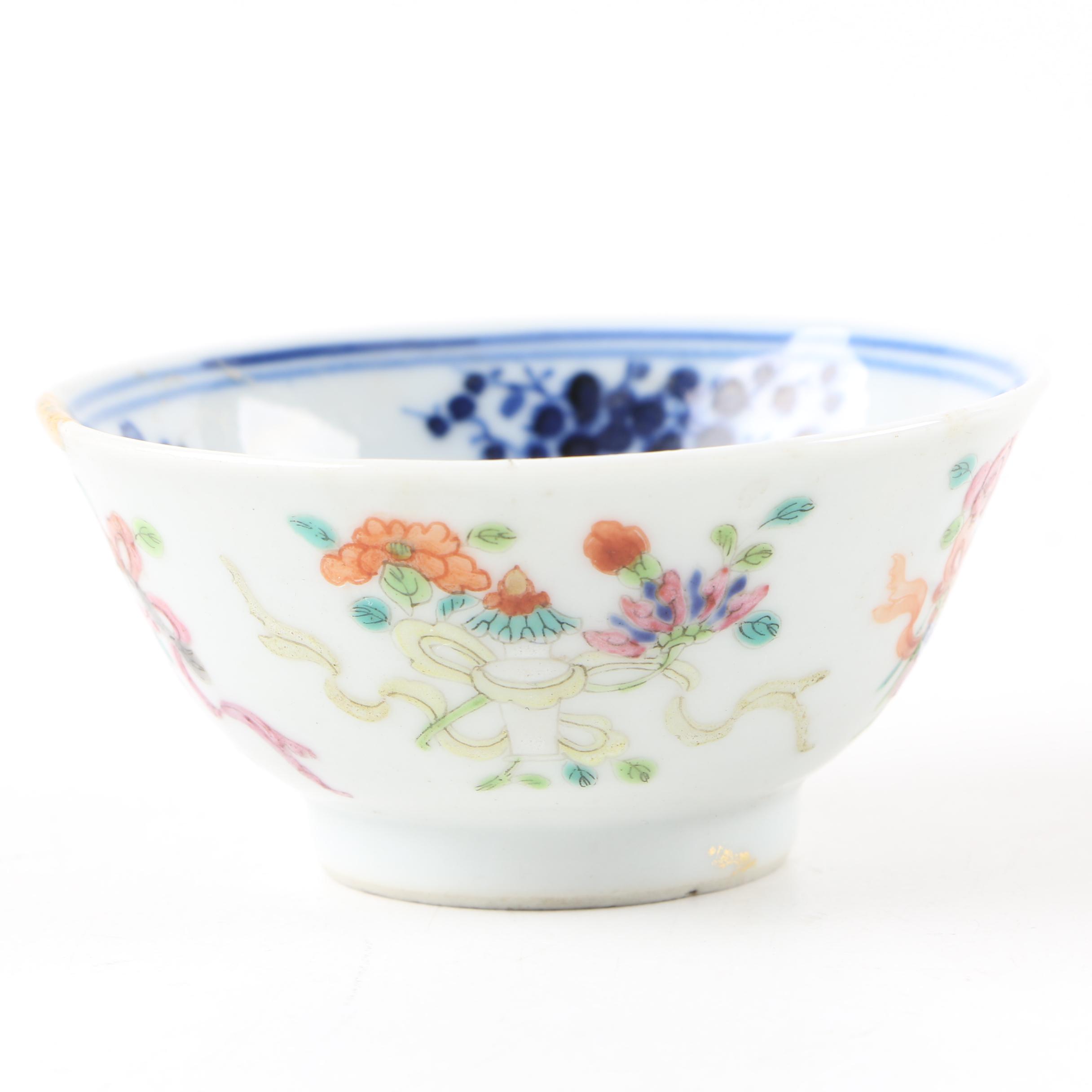 Antique Chinese Qing Dynasty Tea Bowl with Eight Auspicious Symbols