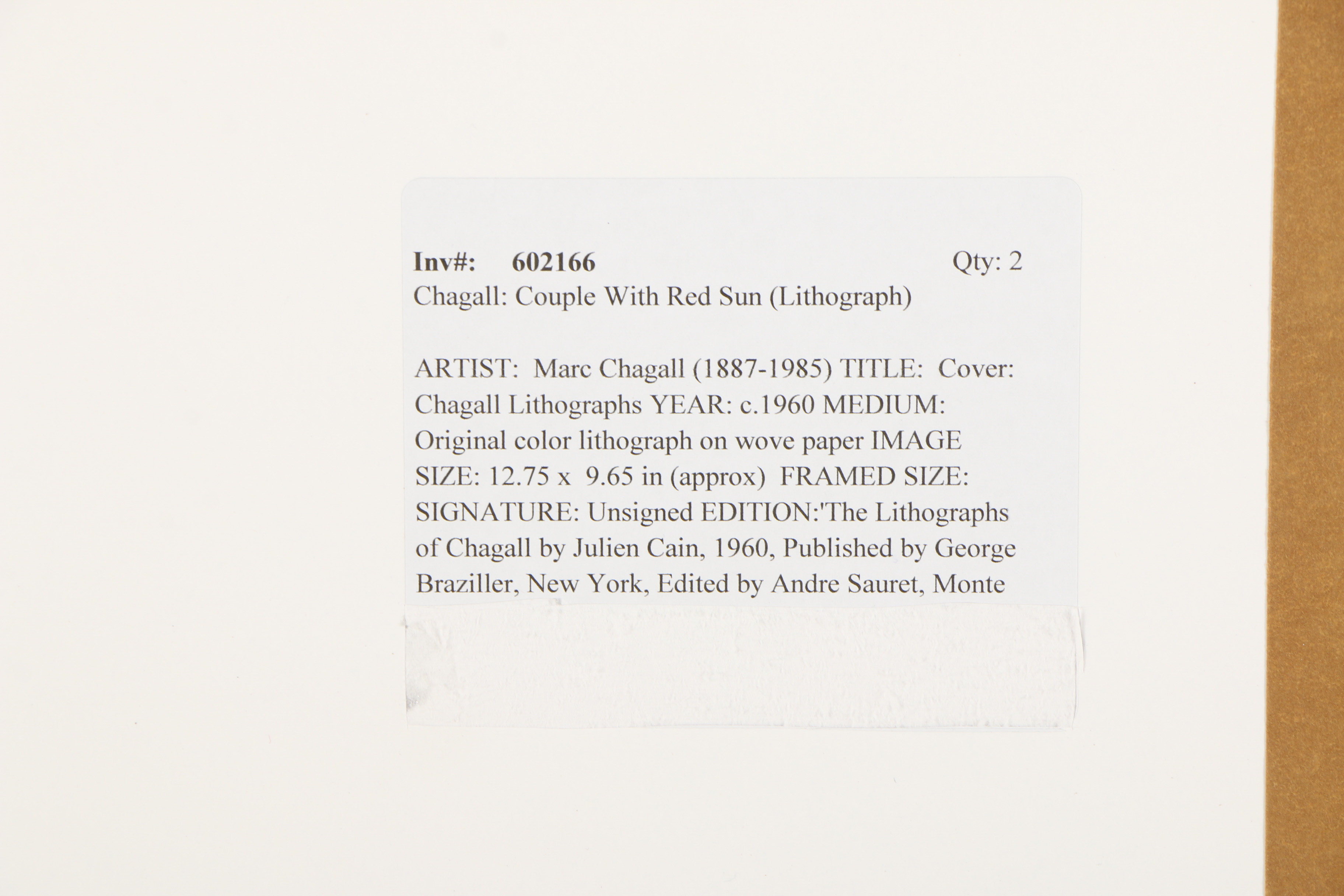 Lithograph Designed by Marc Chagall "Couple with Red Sun"