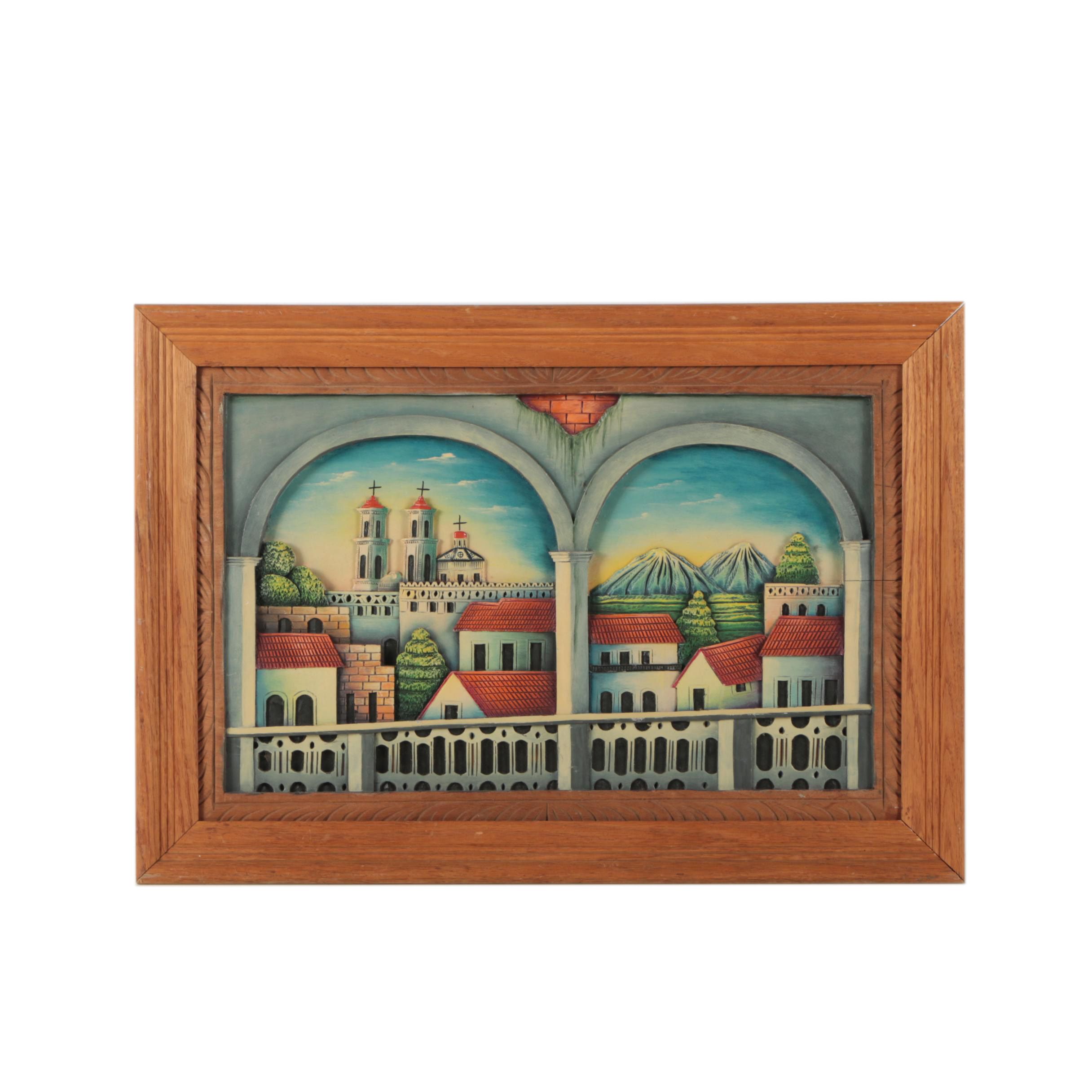 Low Relief Wall Decor of a Spanish Town