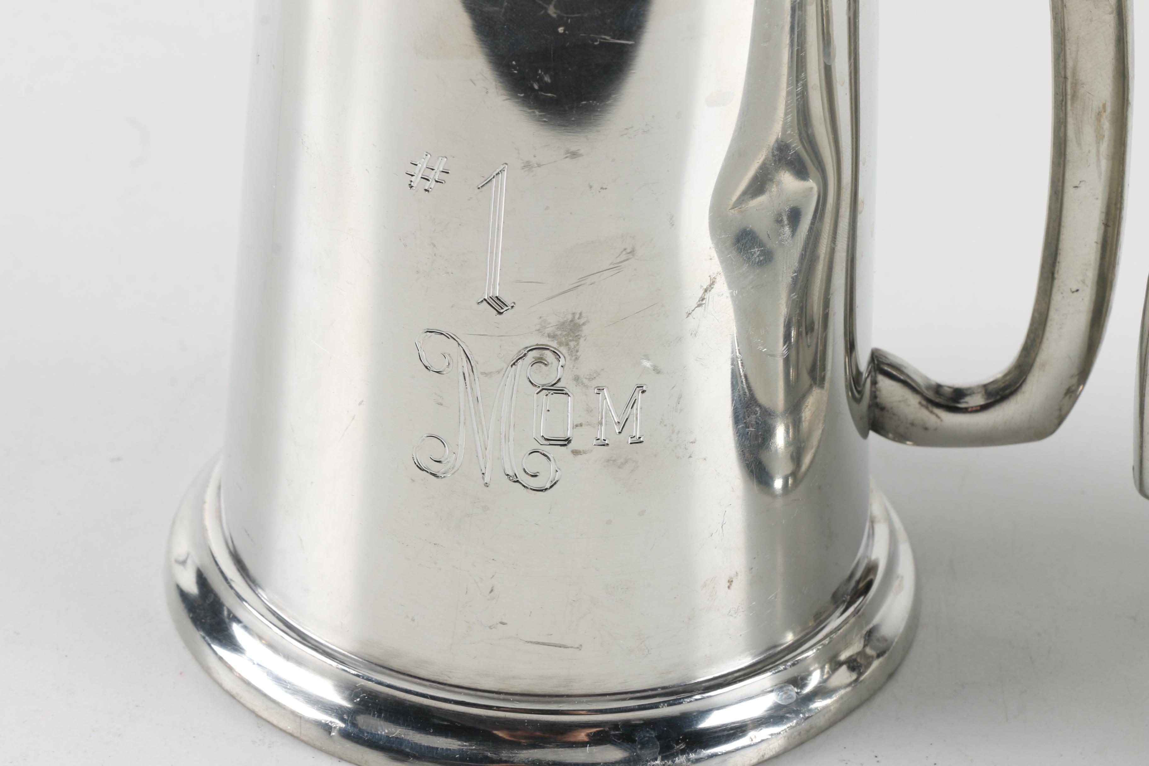 Vintage Glass-Bottomed English Pewter Steins, Including Eales of Sheffield