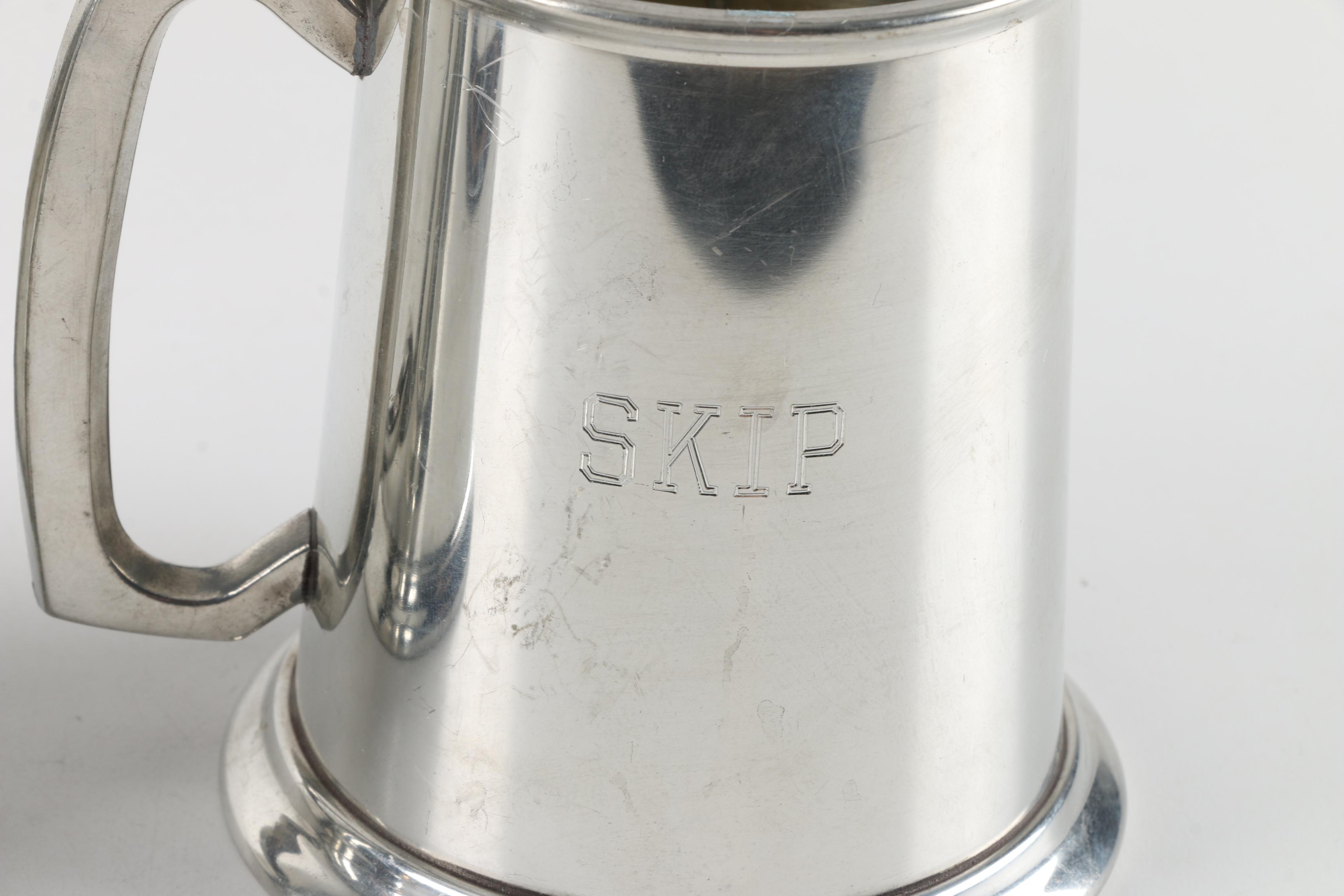 Vintage Glass-Bottomed English Pewter Steins, Including Eales of Sheffield