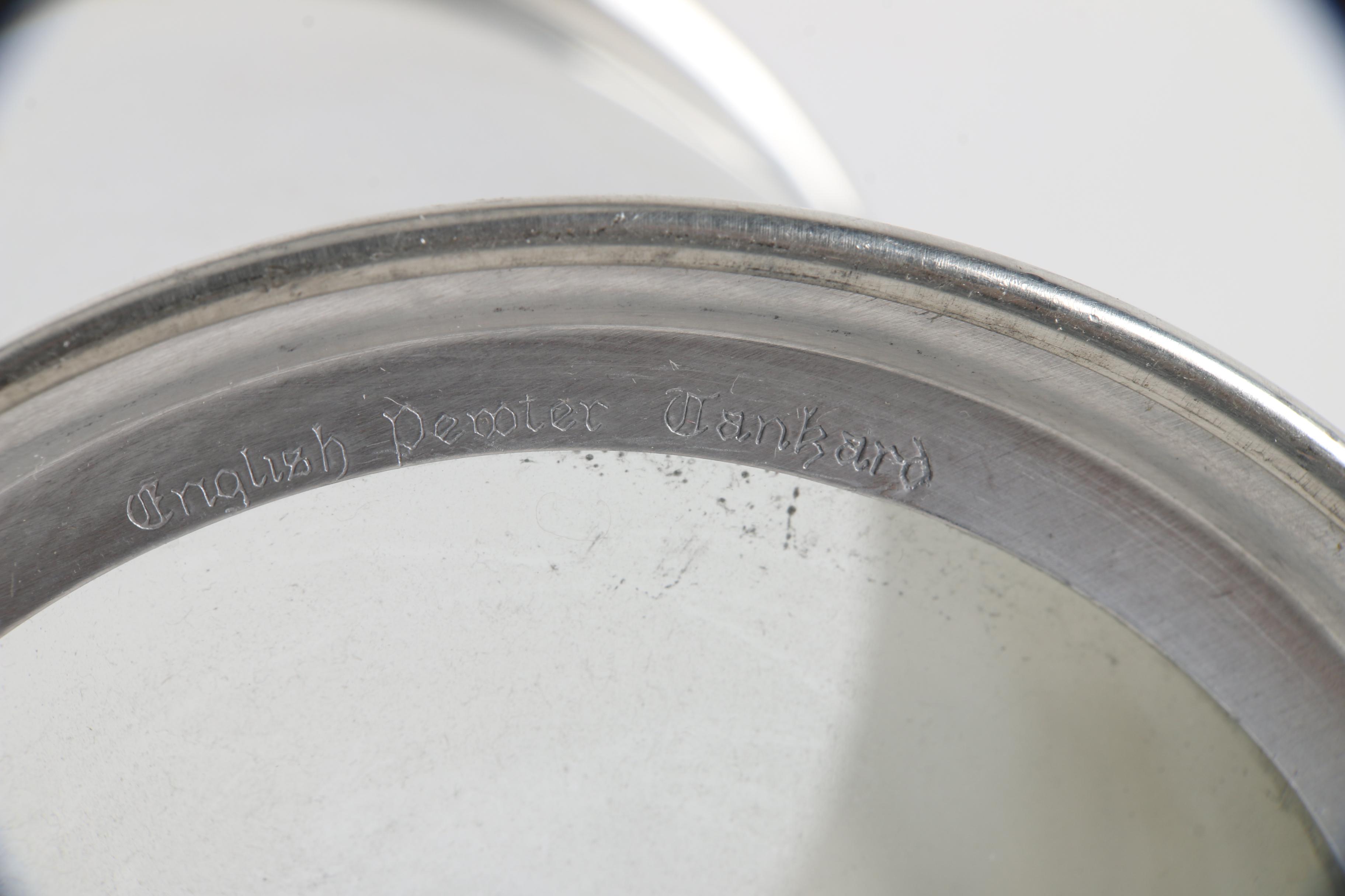 Vintage Glass-Bottomed English Pewter Steins, Including Eales of Sheffield