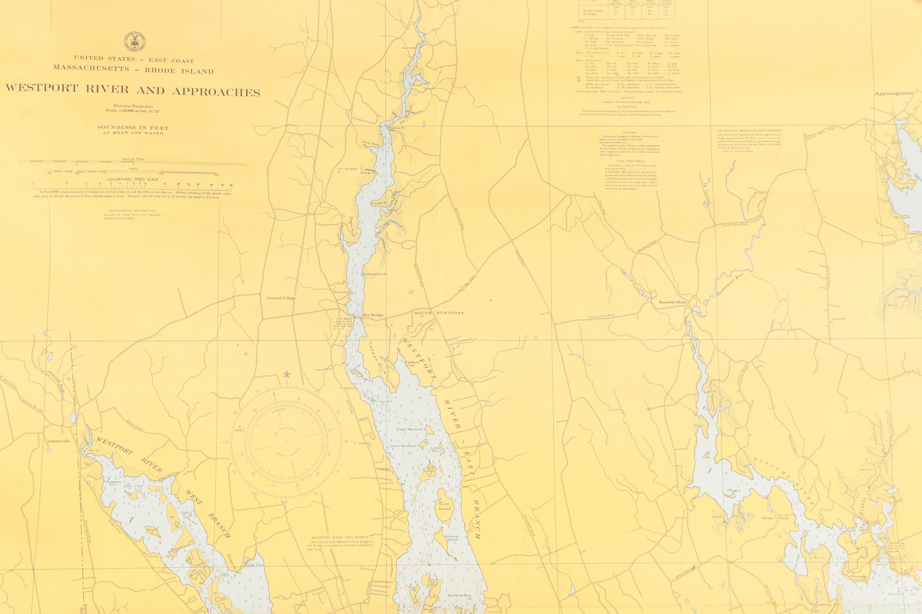 Vintage Nautical Chart of Westport River and Approaches