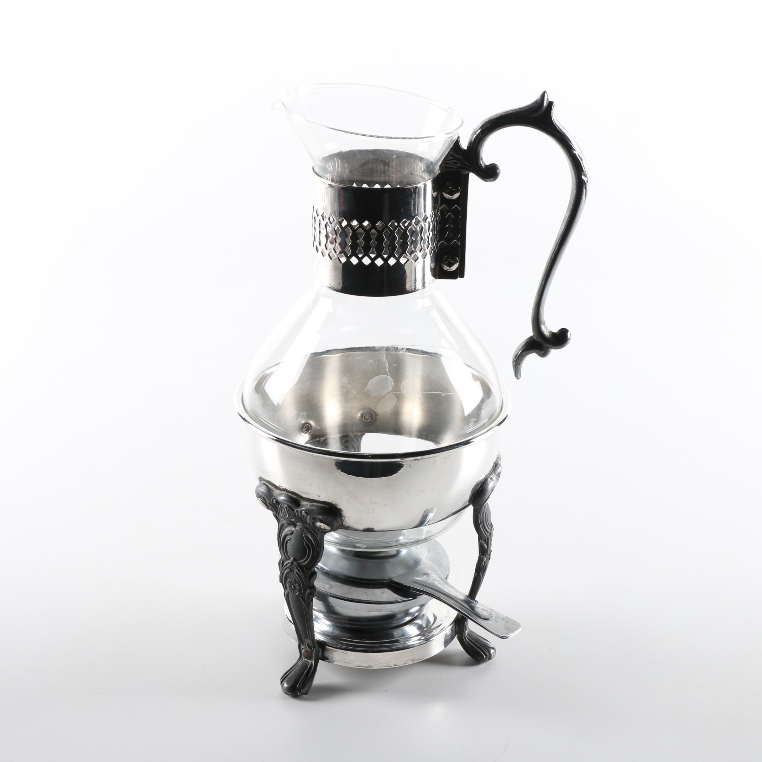 Sheridan Glass and Silver Plate Coffee Carafe and Warmer