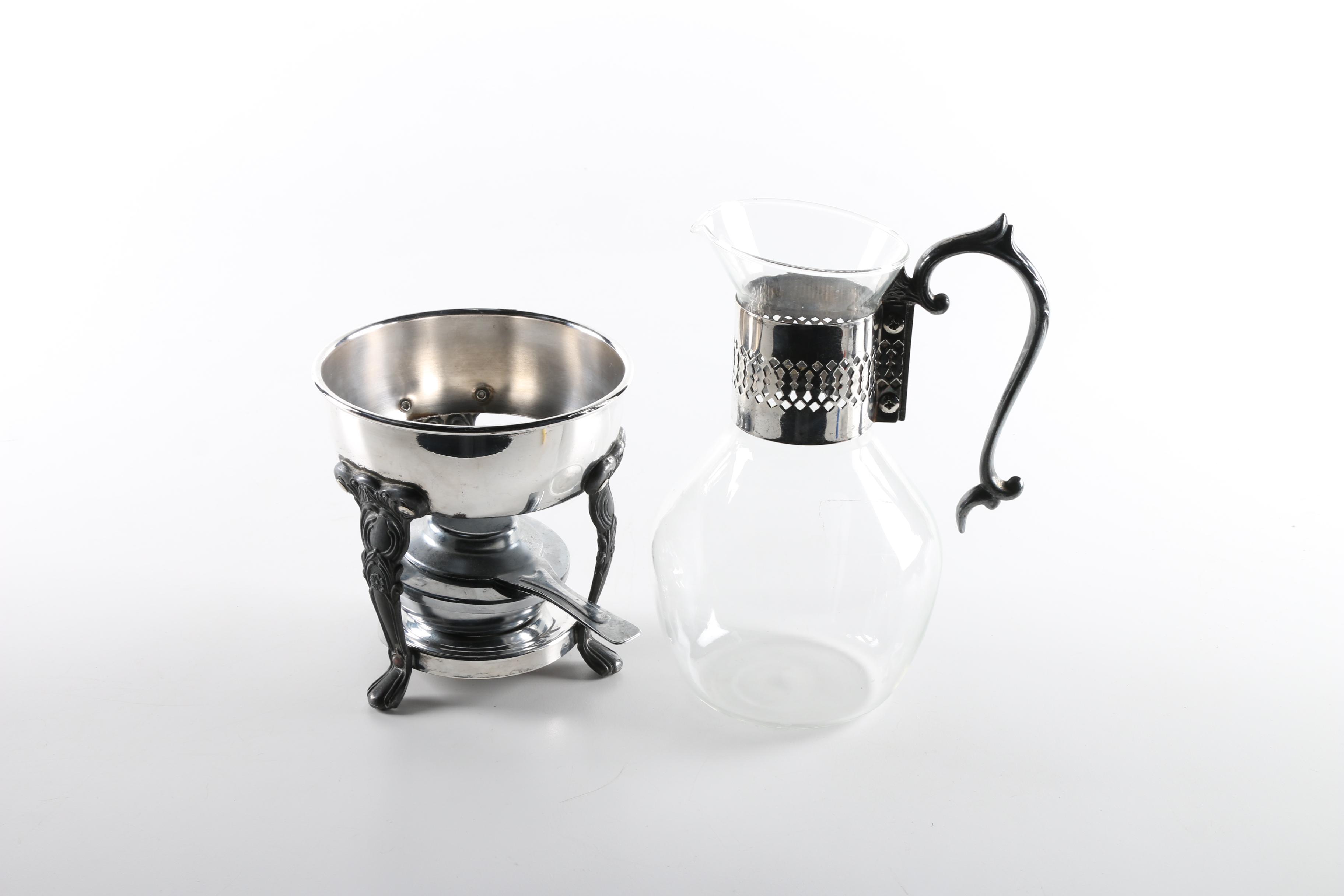 Sheridan Glass and Silver Plate Coffee Carafe and Warmer