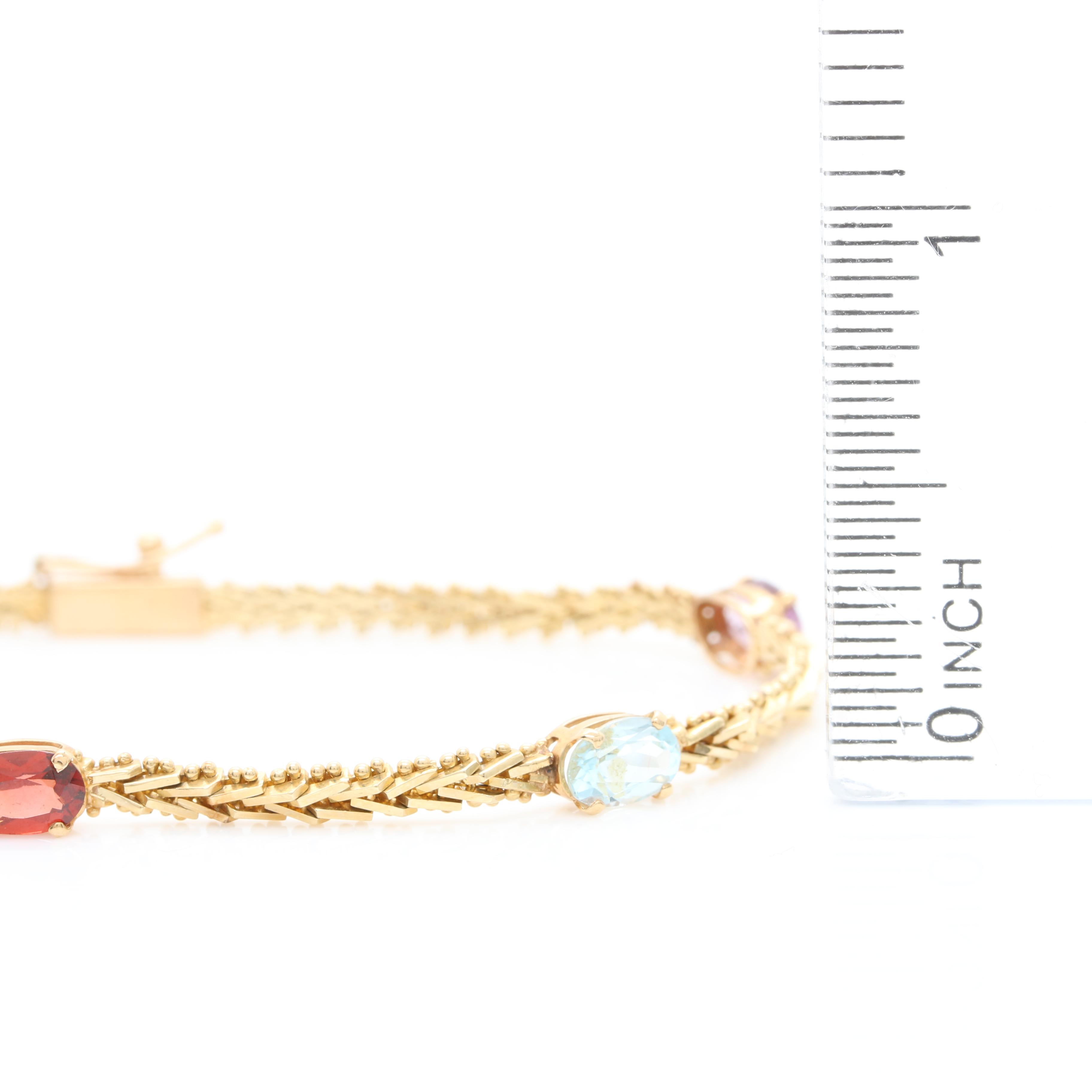 14K Yellow Gold Citrine, Peridot, Garnet, Blue Topaz and Amethyst Bracelet