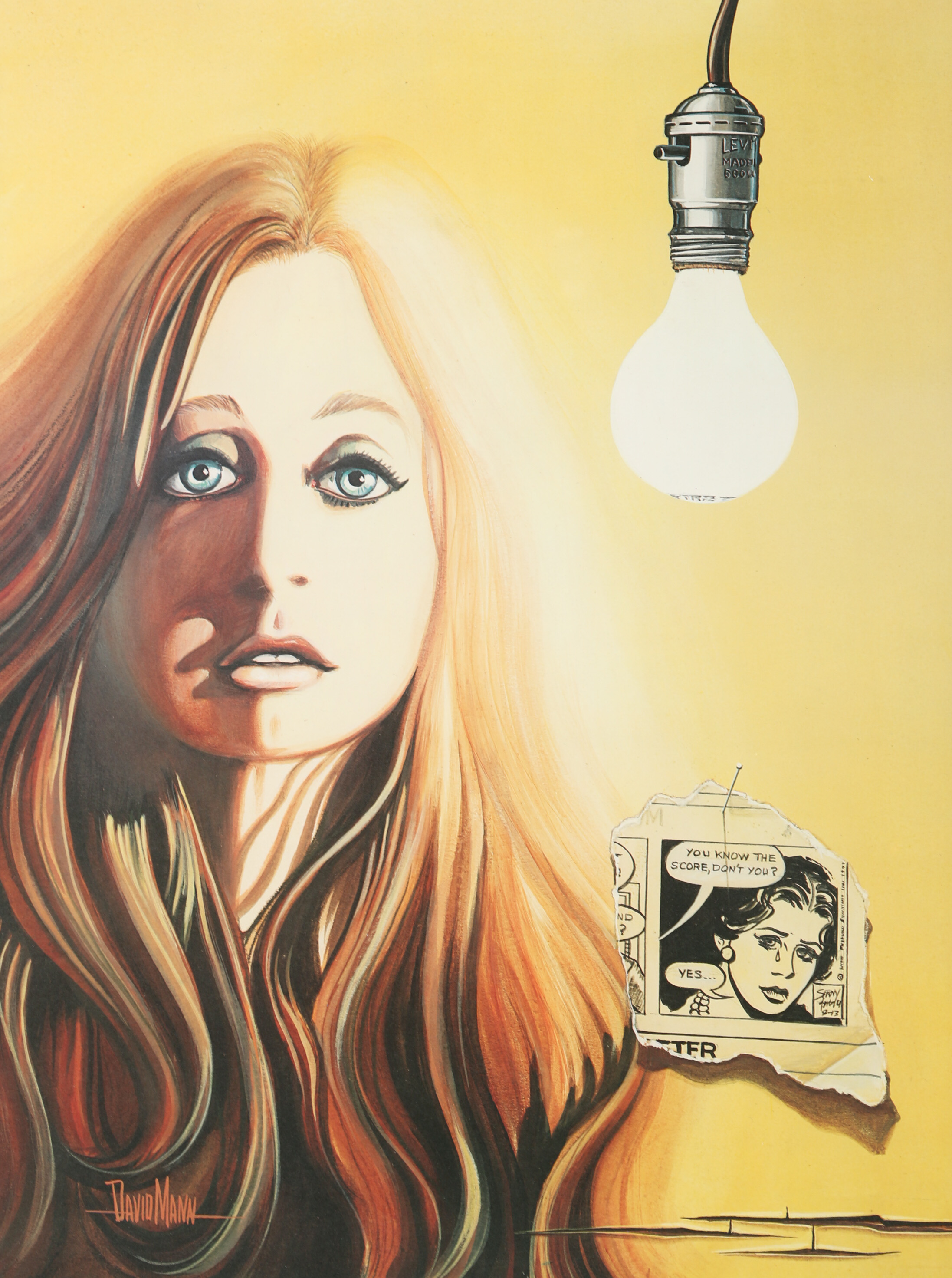 David Mann Offset Lithograph "Girl with Light Bulb"