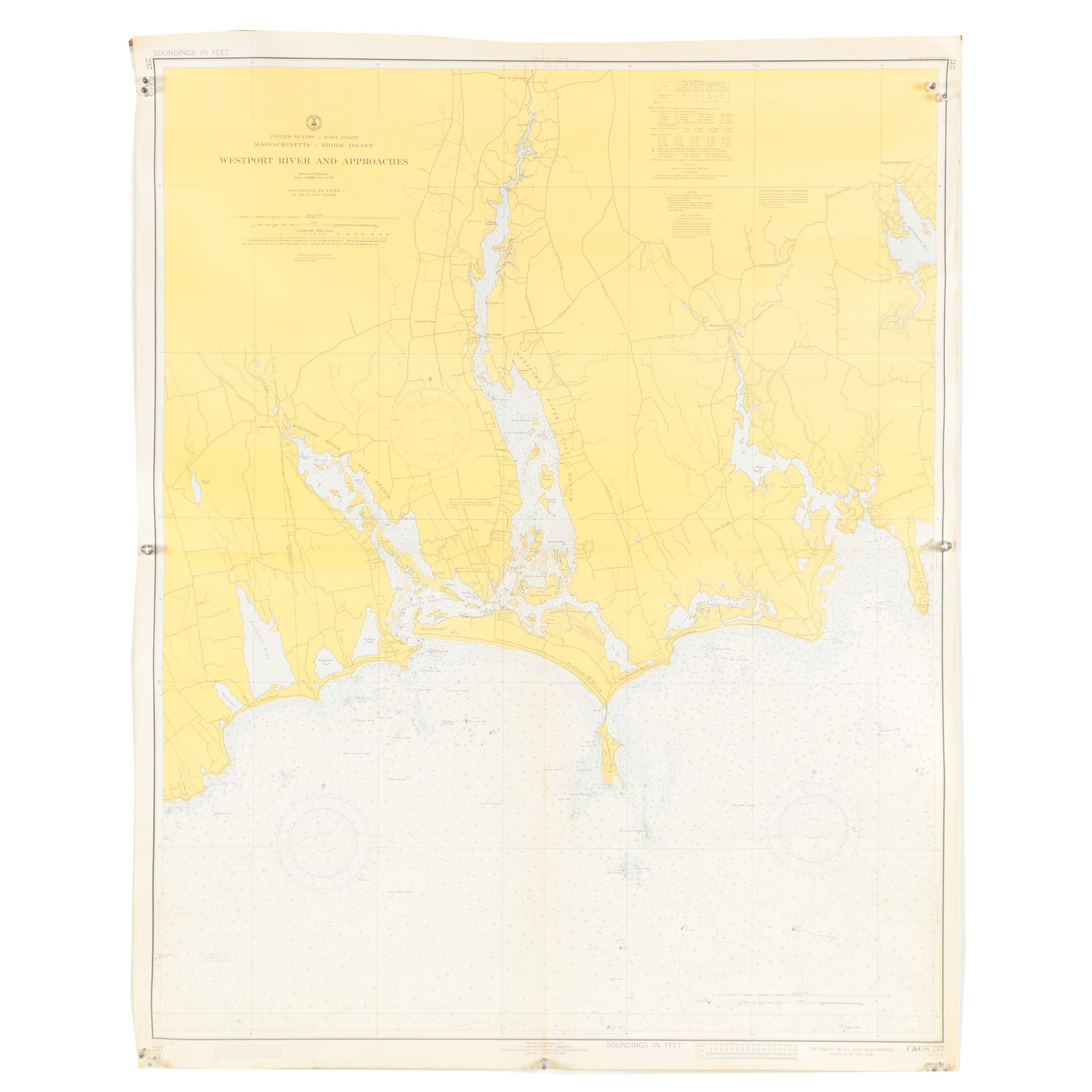 Vintage Nautical Chart of Westport River and Approaches