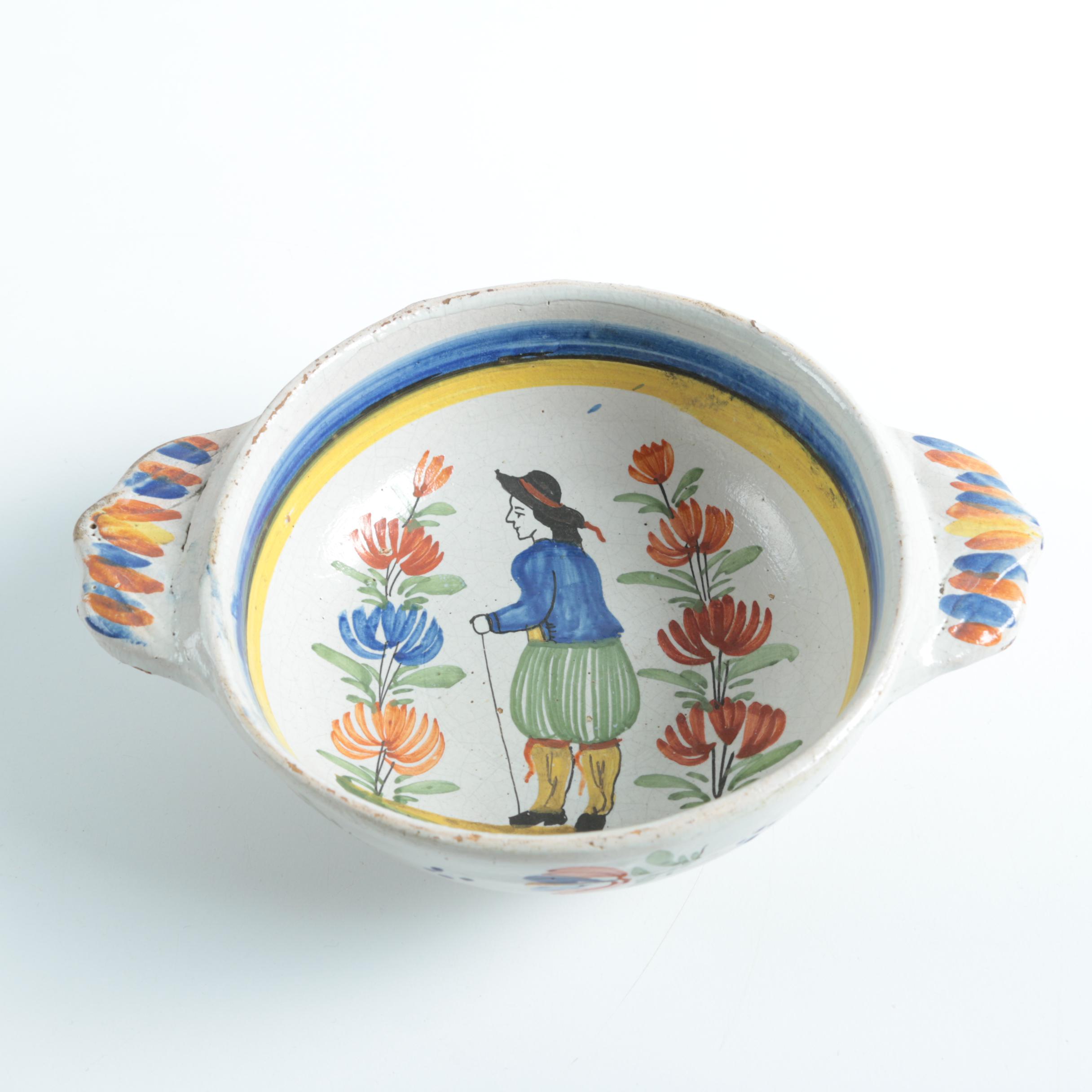 Henriot Quimper French Faience Pottery Bowl and Plate