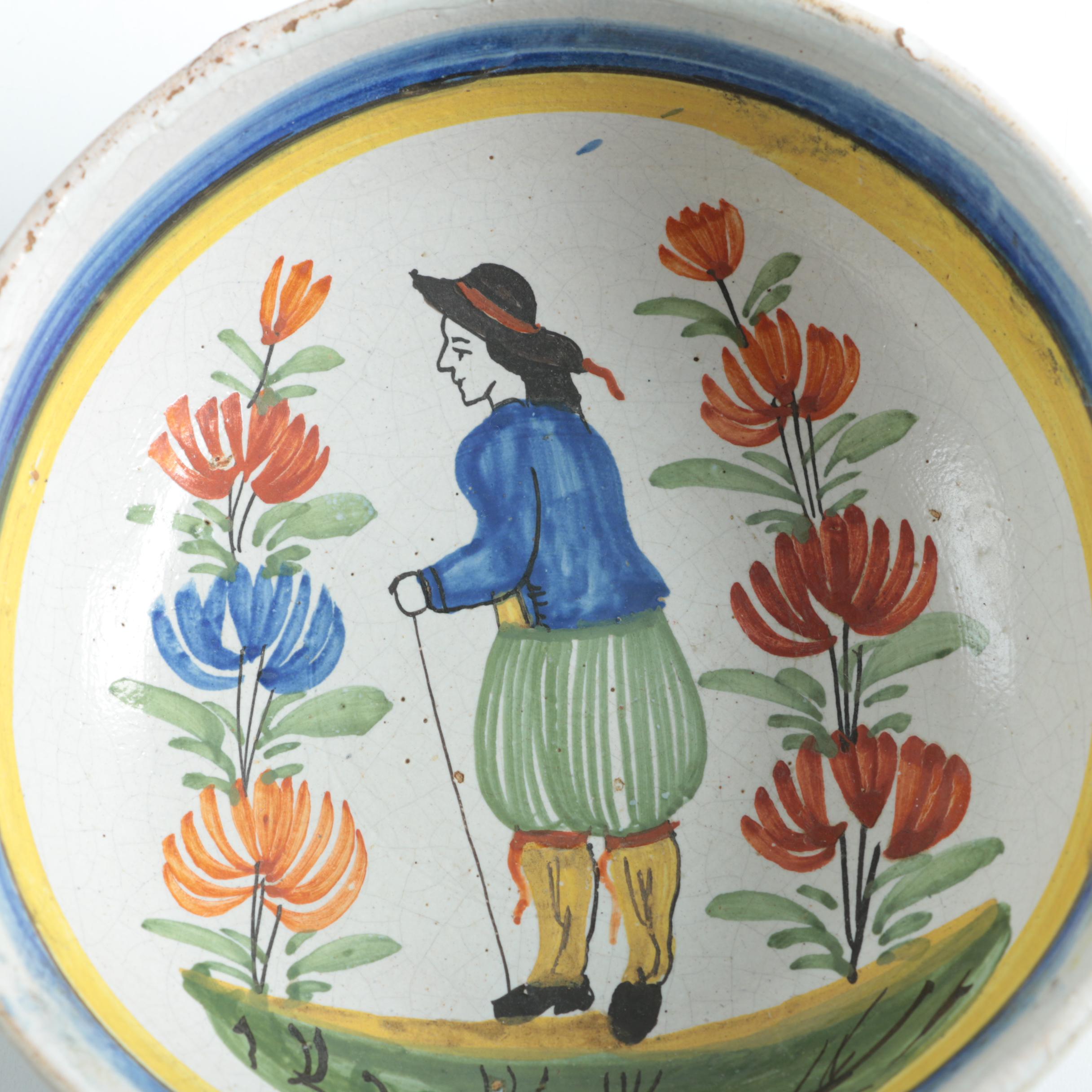 Henriot Quimper French Faience Pottery Bowl and Plate