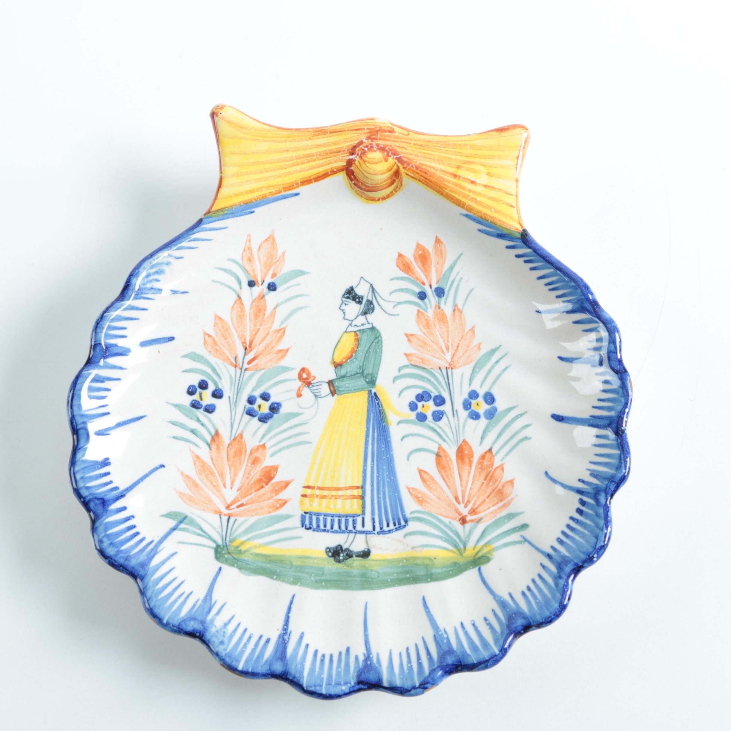 Henriot Quimper French Faience Pottery Bowl and Plate