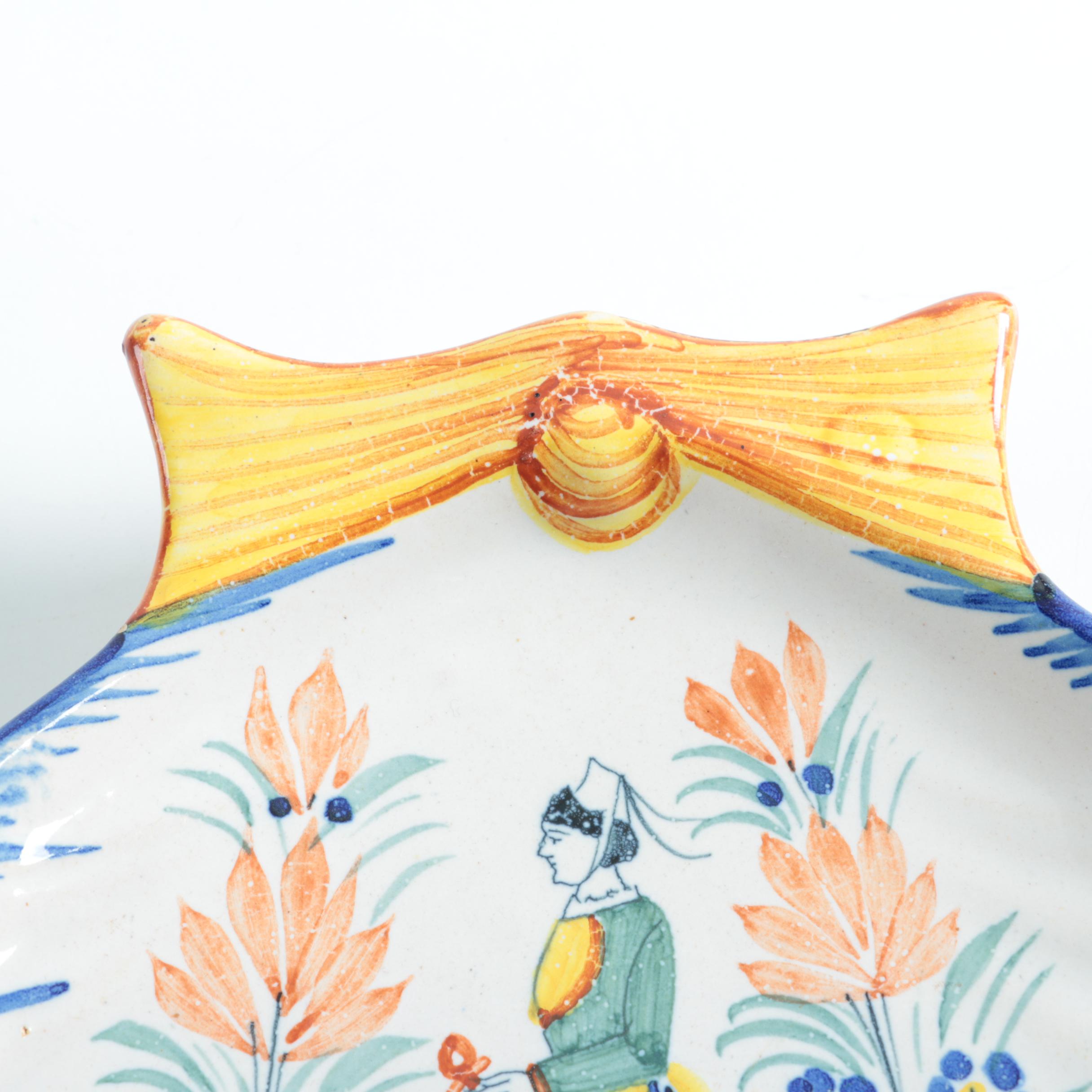 Henriot Quimper French Faience Pottery Bowl and Plate