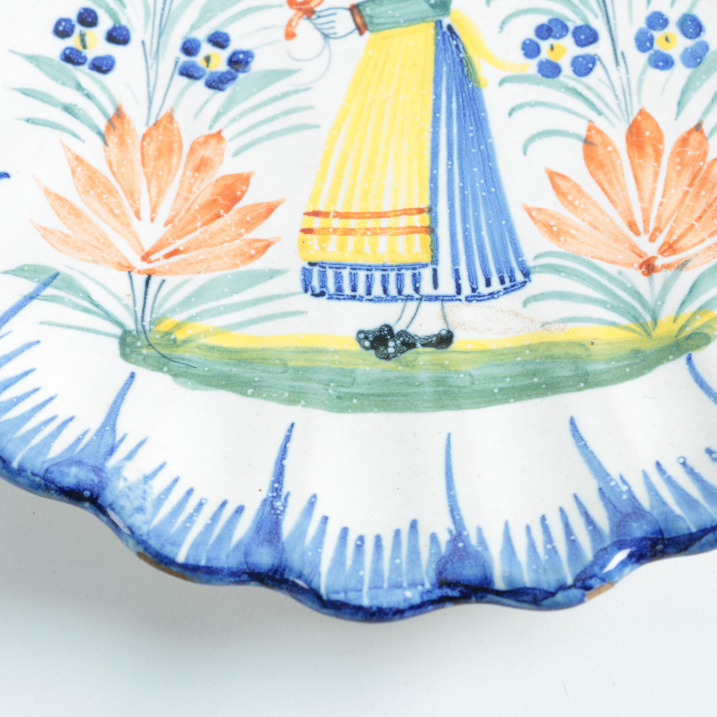 Henriot Quimper French Faience Pottery Bowl and Plate