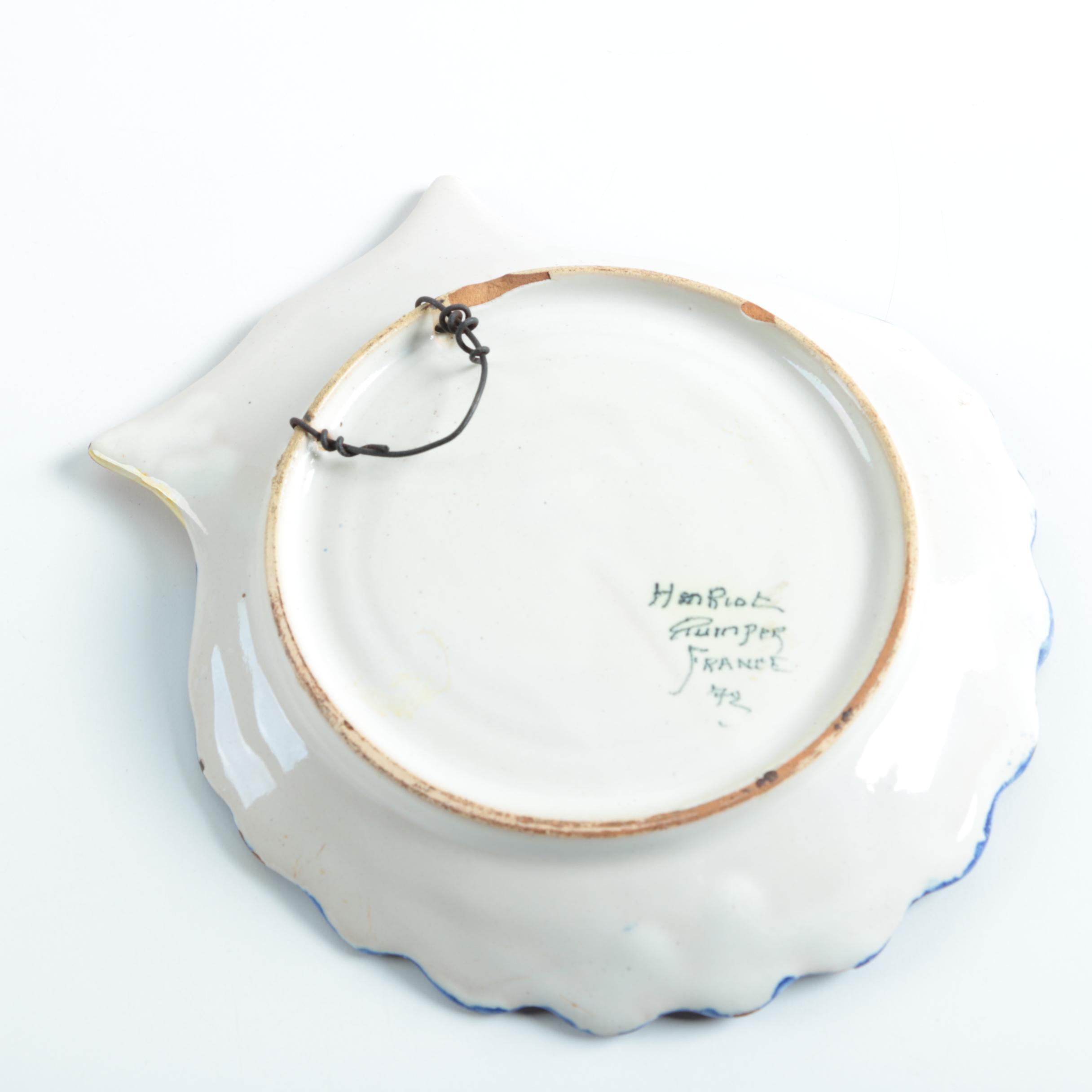 Henriot Quimper French Faience Pottery Bowl and Plate