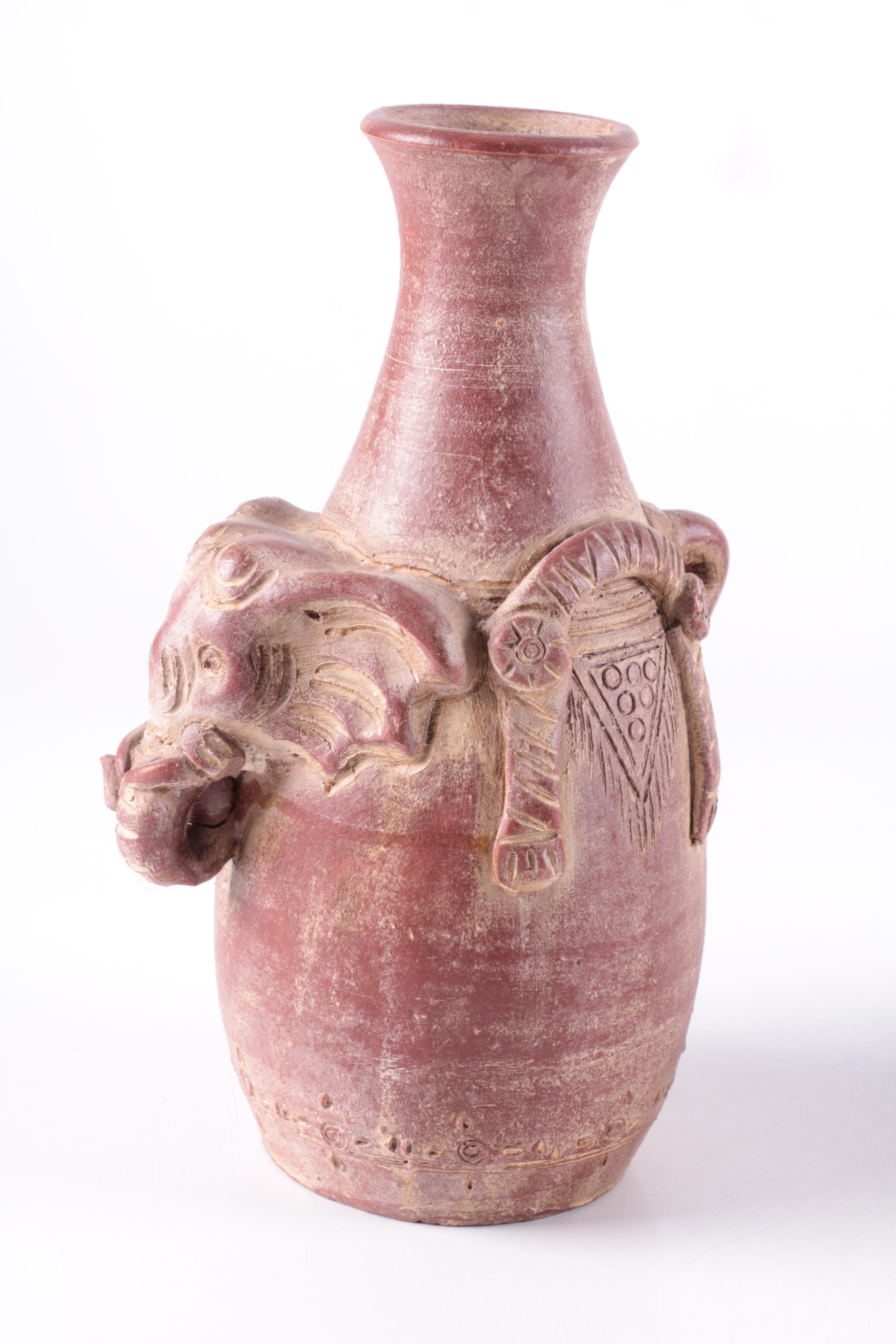 Earthenware Thai Elephant Themed Vases