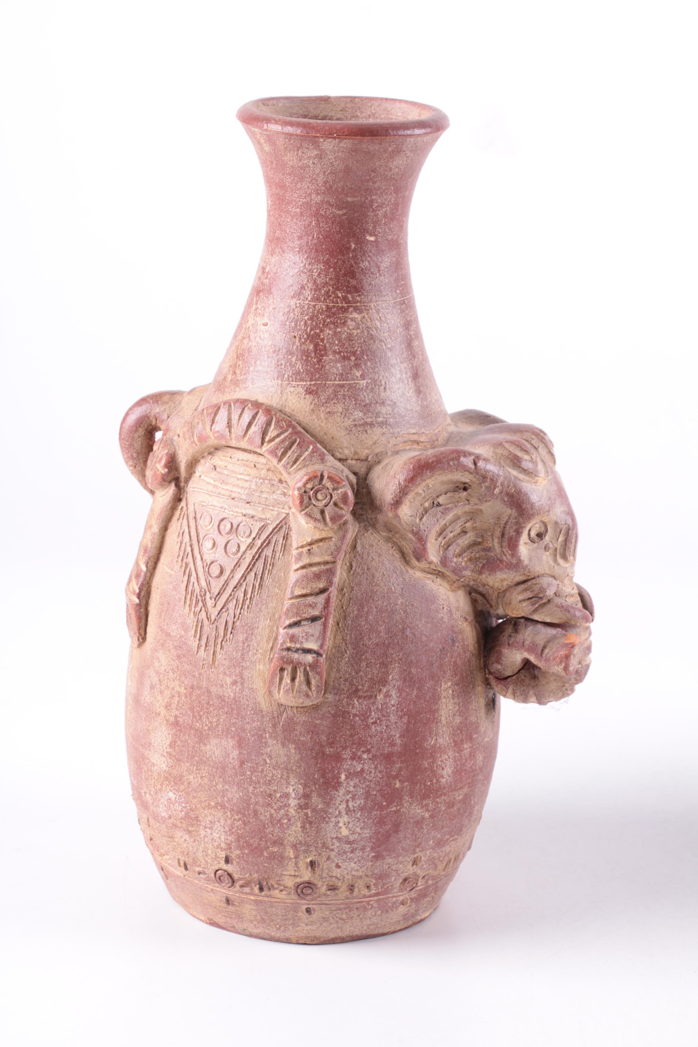 Earthenware Thai Elephant Themed Vases