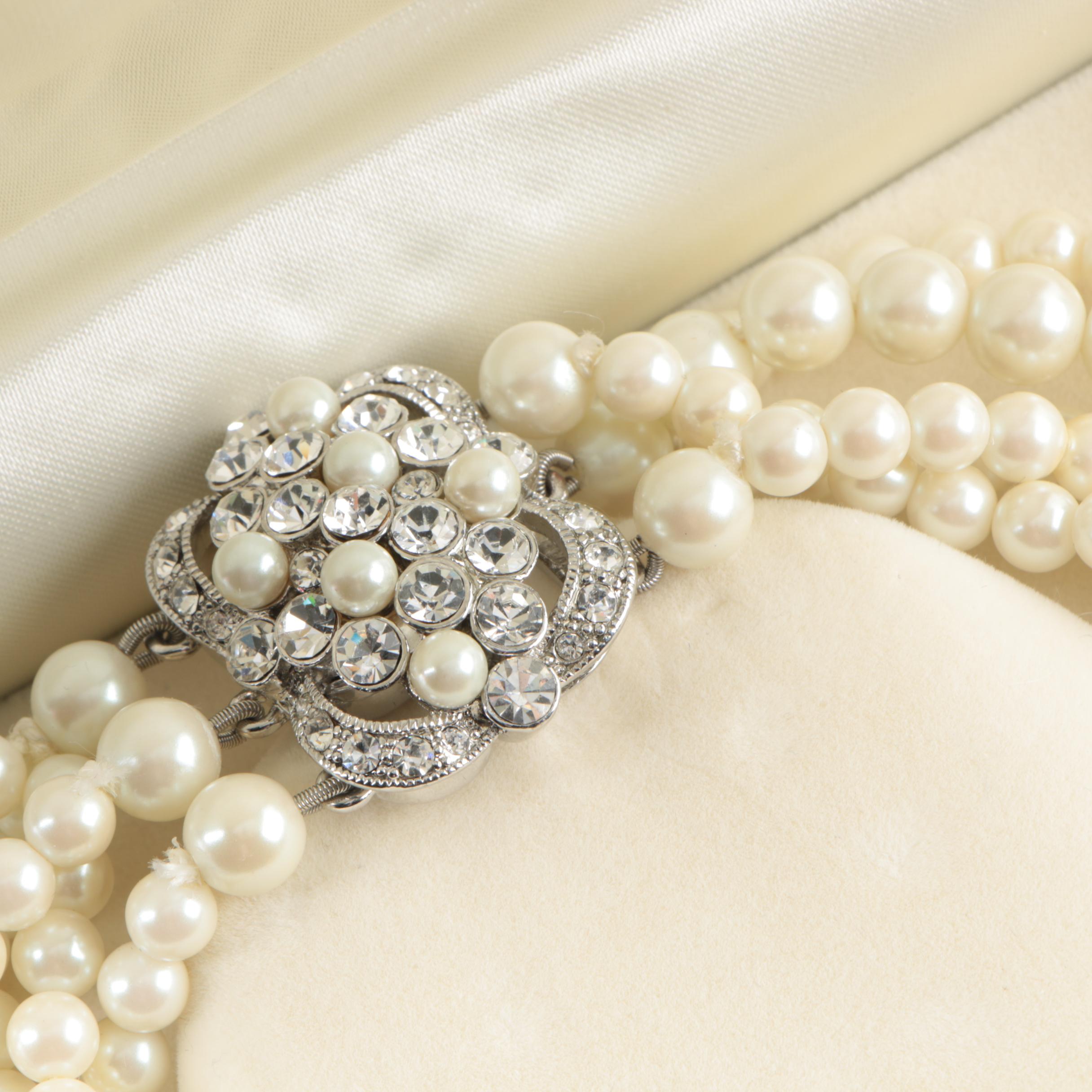 Brooks Brothers Imitation Pearl Necklace and Miriam Haskell Earrings