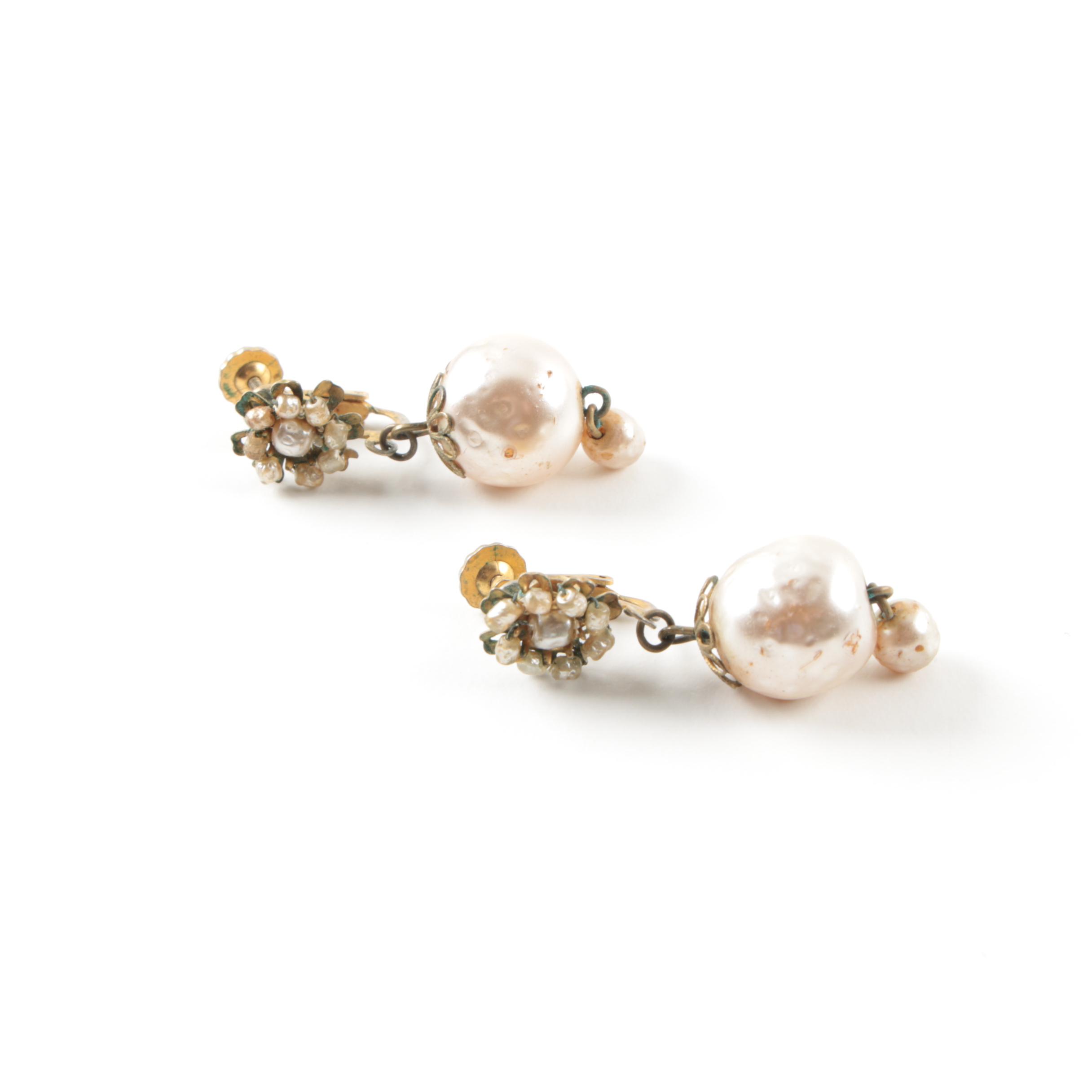 Brooks Brothers Imitation Pearl Necklace and Miriam Haskell Earrings