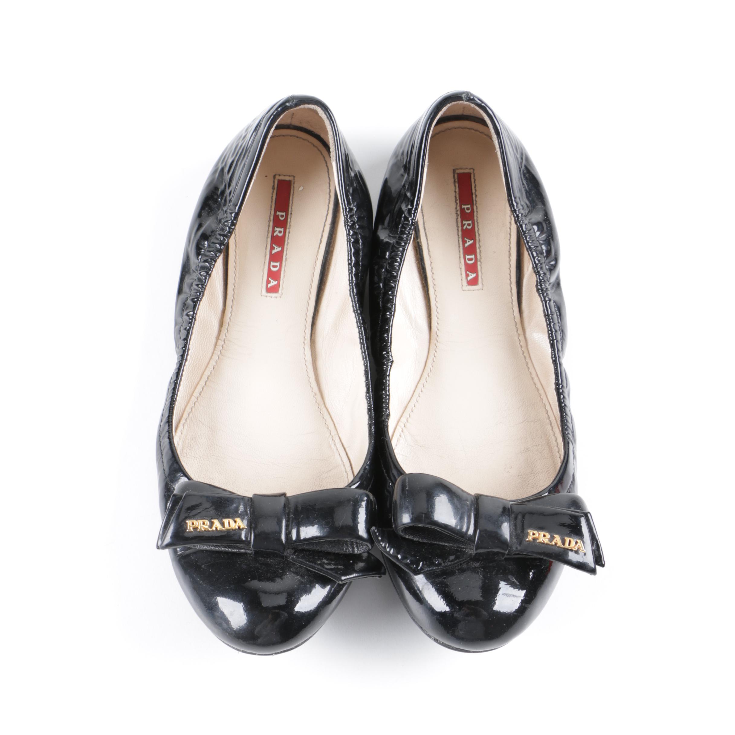 Women's Prada Black Patent Leather Ballet Flats