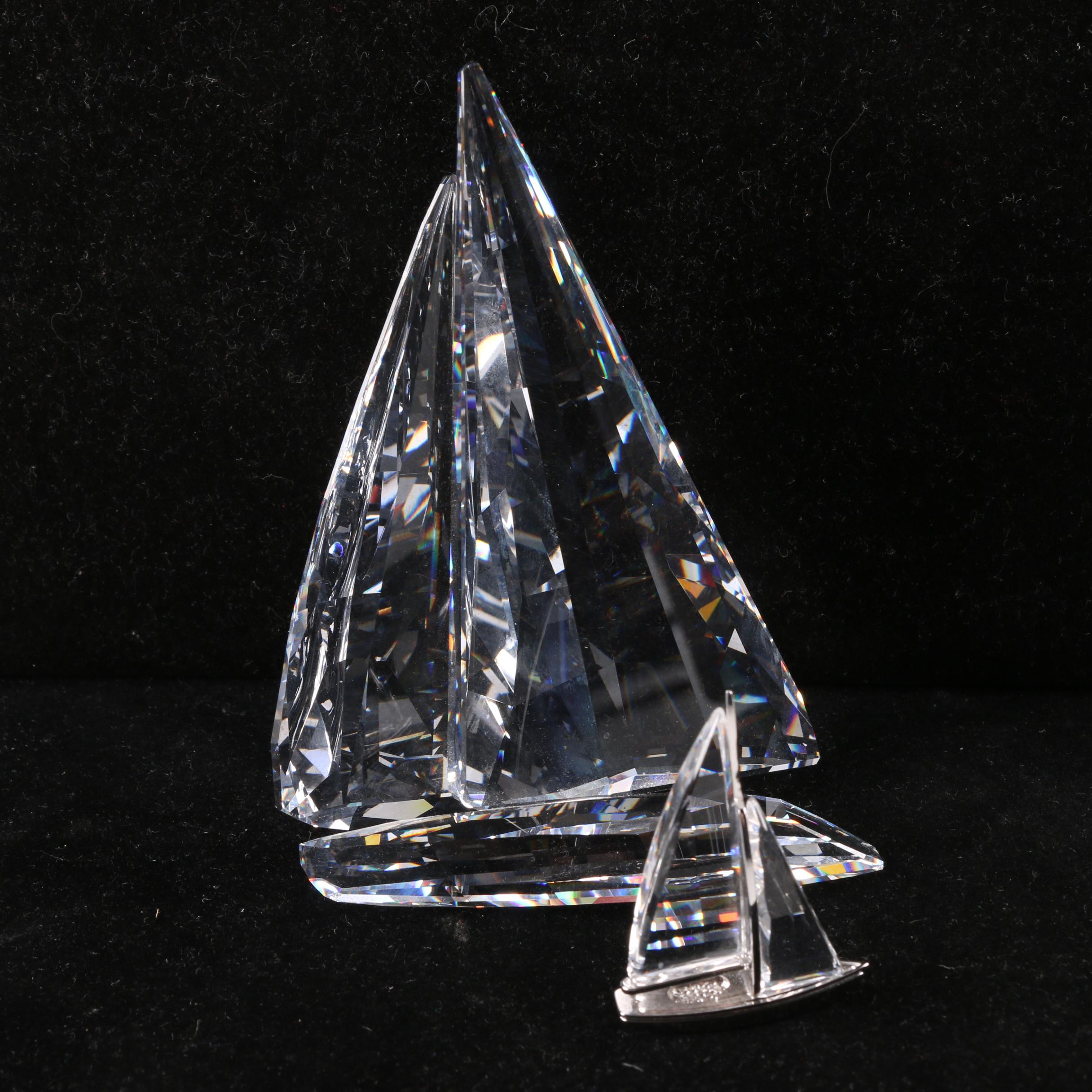 Pair of Swarovski Crystal Sailboat Figurines Including "Sailing Legend"