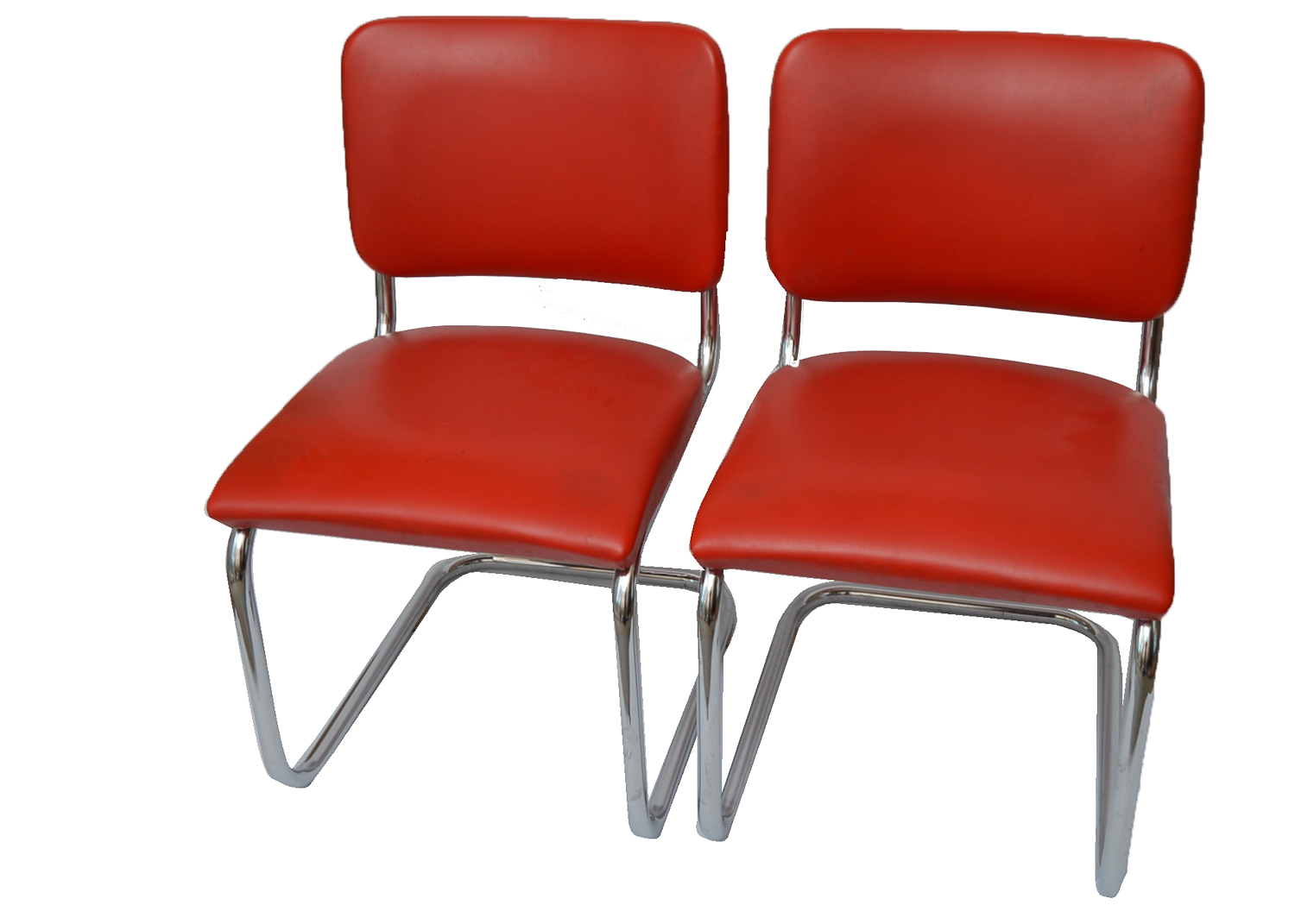 Red Vinyl Upholstered Cesca Style Chair Pair