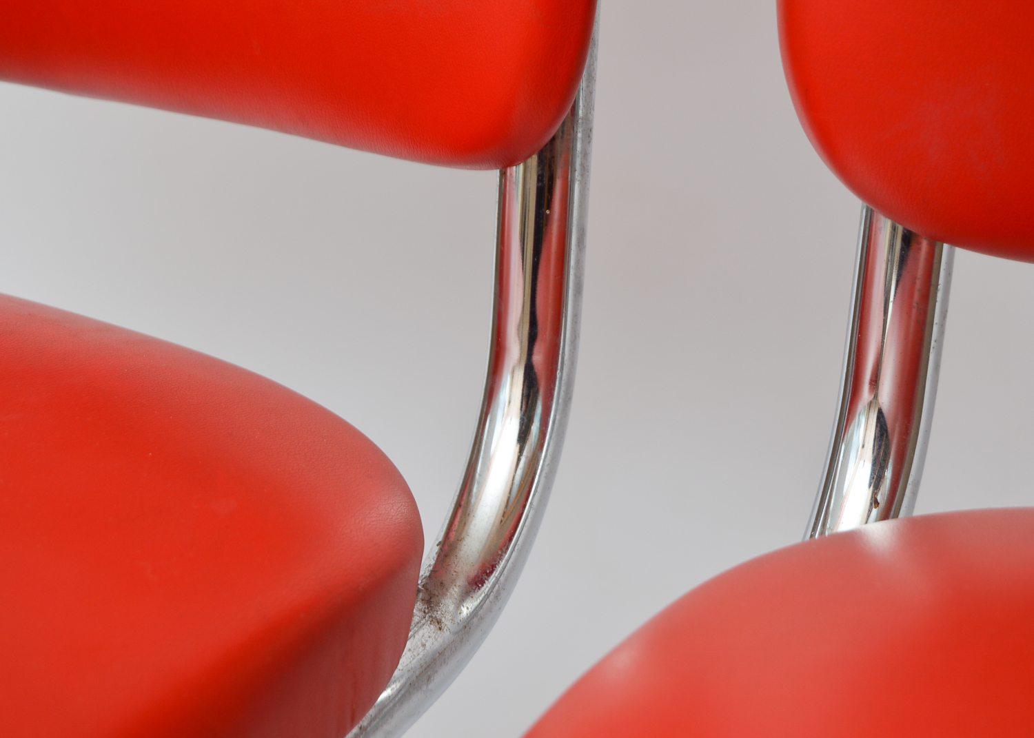 Red Vinyl Upholstered Cesca Style Chair Pair