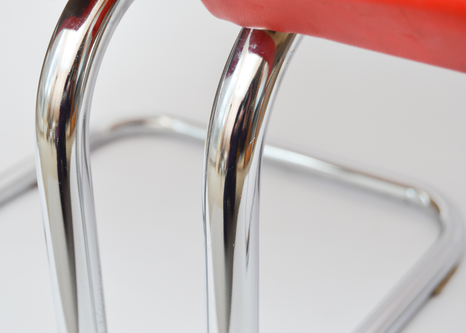 Red Vinyl Upholstered Cesca Style Chair Pair