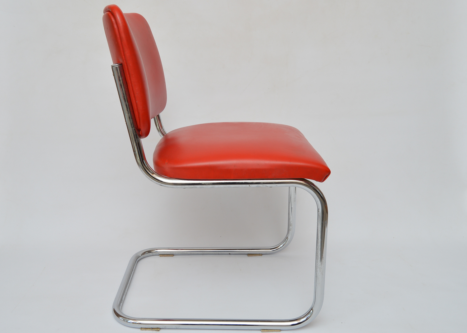 Red Vinyl Upholstered Cesca Style Chair Pair