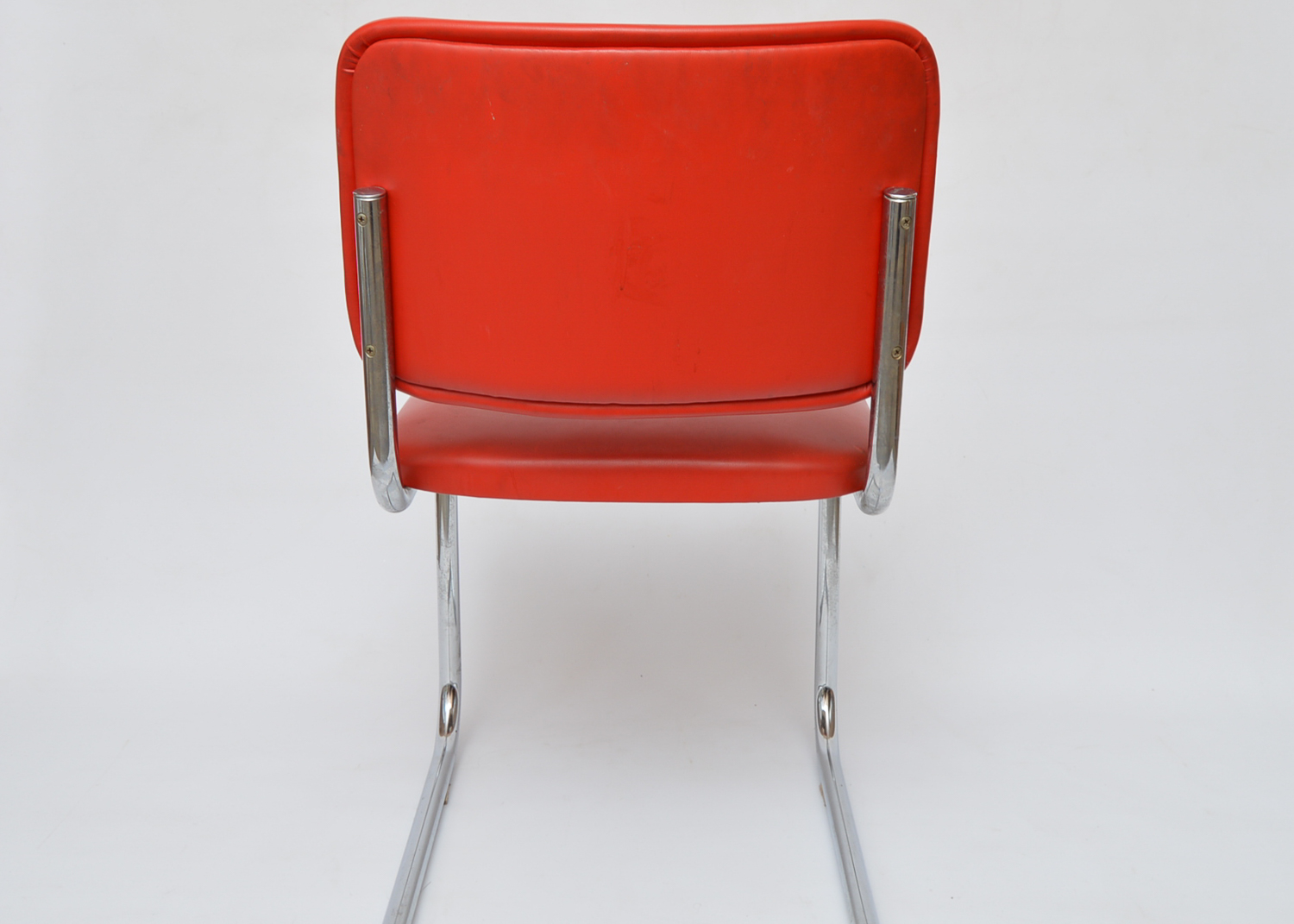 Red Vinyl Upholstered Cesca Style Chair Pair
